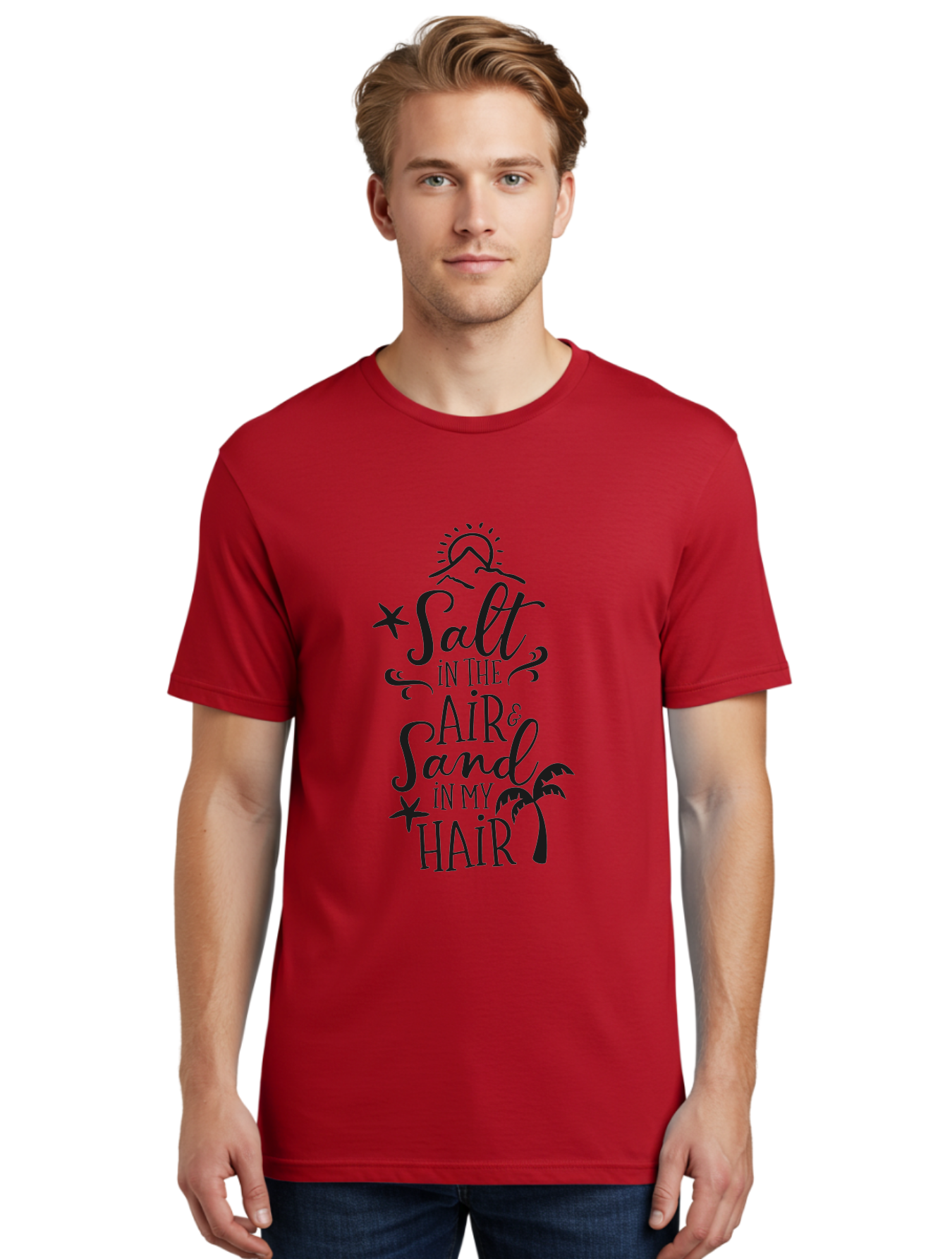 Salt-In-The-Air-Sand-In-My-Hair Men'S Graphic Tee, 100% Cotton, Comfortable Casual Summer Wear, Machine Washable, Beach Quote, Coastal Vibe, Ocean Breeze, Seaside Charm, Summer Inspiration, Salt In The Air & Sand In My Hair, Beachy Feel, Aad133 22