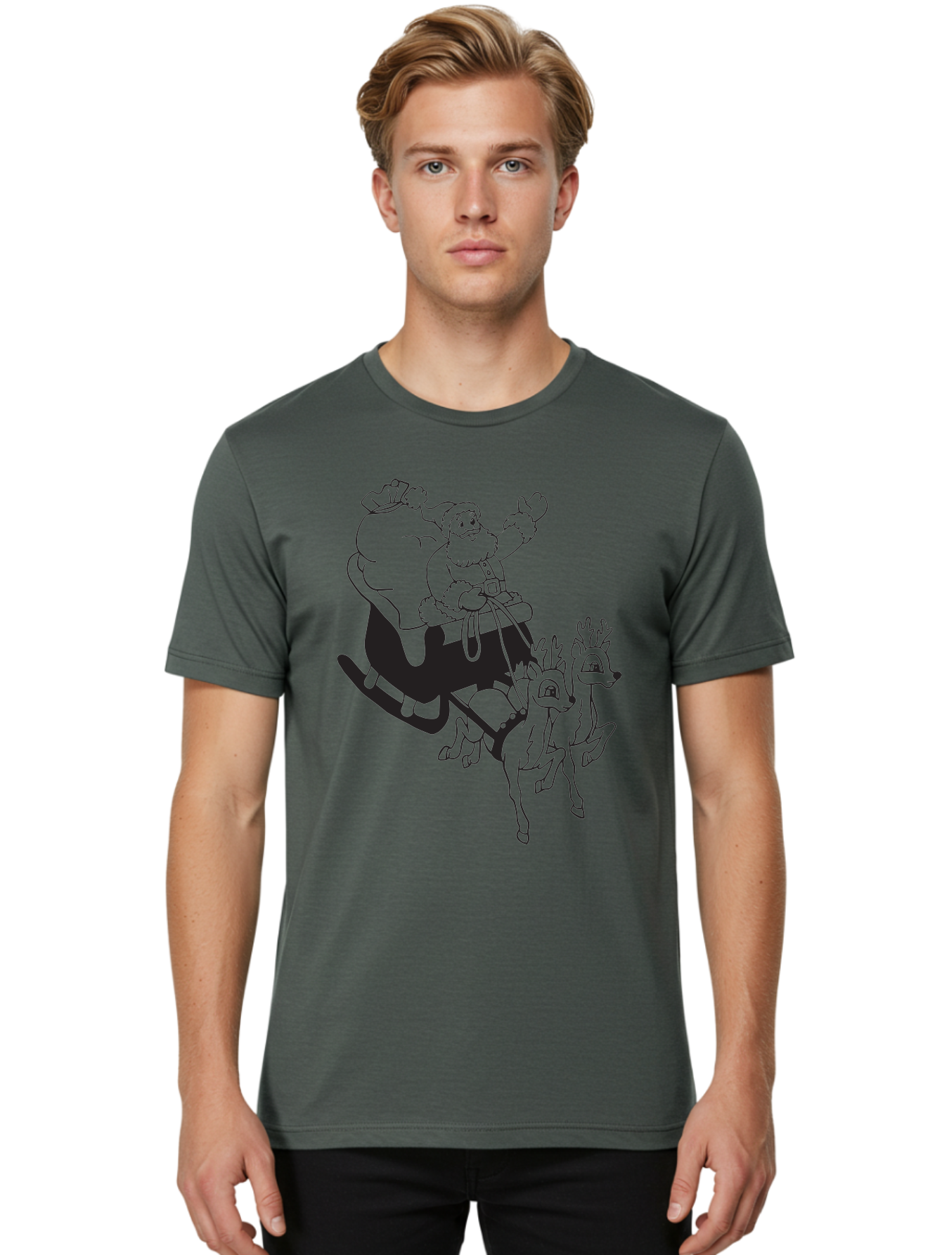 Santa-Claus Men'S Graphic Tee, 100% Cotton, Comfortable Casual Summer Wear, Machine Washable, Santa Claus, Christmas Magic, Festive Holiday, Jolly Old Elf, Reindeer In Flight, Gift Giving Season, Merry Christmas, Holiday Cheer Aad134 6