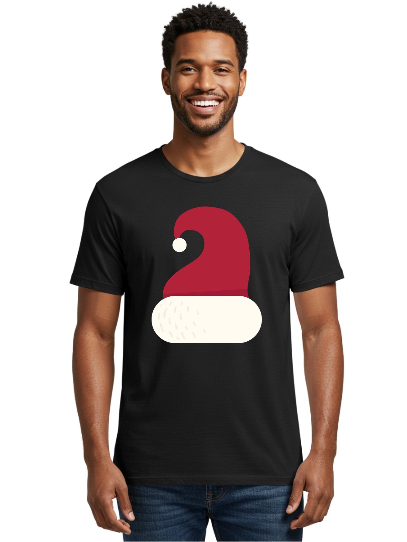 Santa-Hat Men'S Graphic Tee, 100% Cotton, Comfortable Casual Summer Wear, Machine Washable, Santa Hat, Christmas Hat, Red And White Hat, Winter Clothing, Festive Accessory, Holiday Fashion, Cartoon Style, Digital Illustration Aad135 18