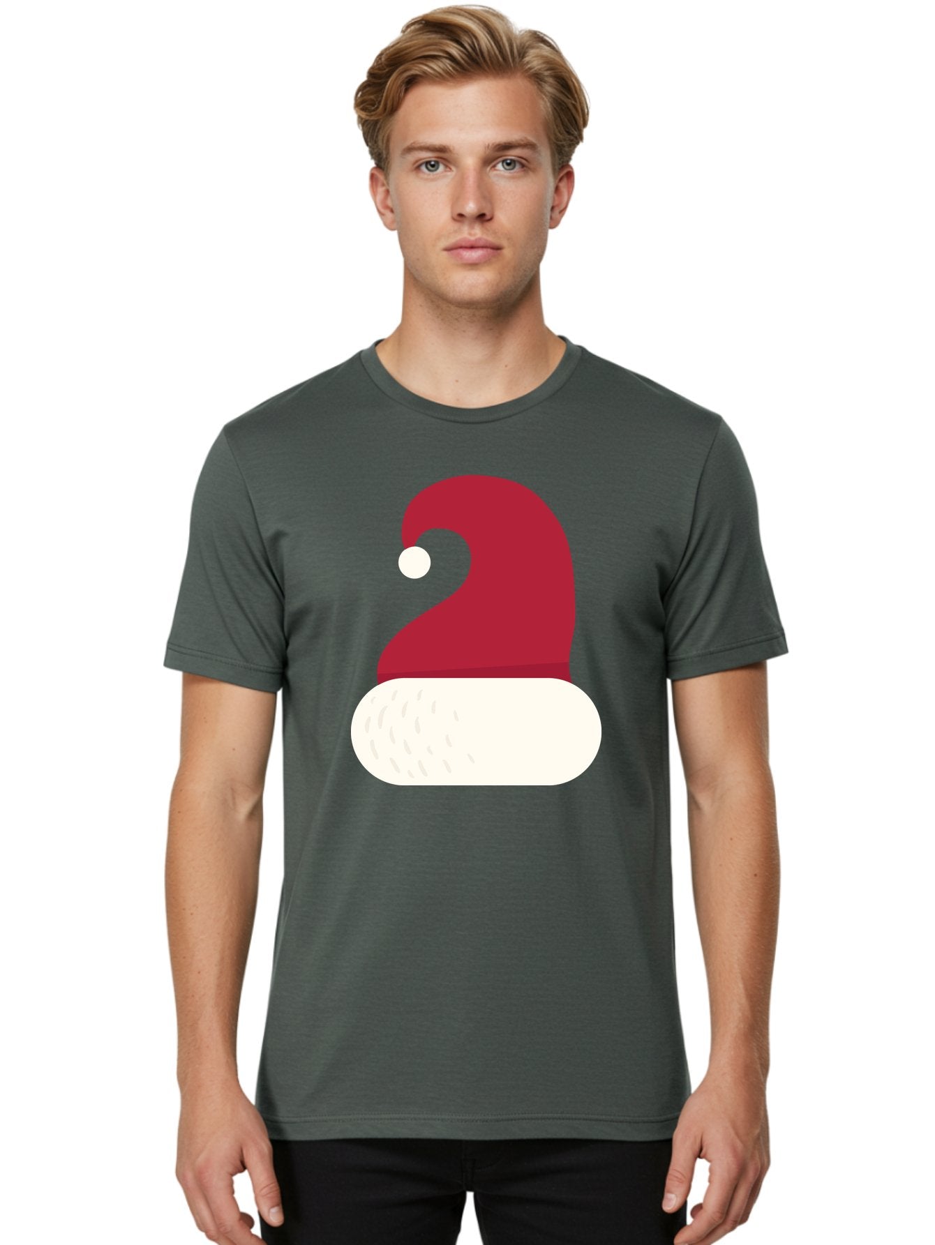 Santa-Hat Men'S Graphic Tee, 100% Cotton, Comfortable Casual Summer Wear, Machine Washable, Santa Hat, Christmas Hat, Red And White Hat, Winter Clothing, Festive Accessory, Holiday Fashion, Cartoon Style, Digital Illustration Aad135 28