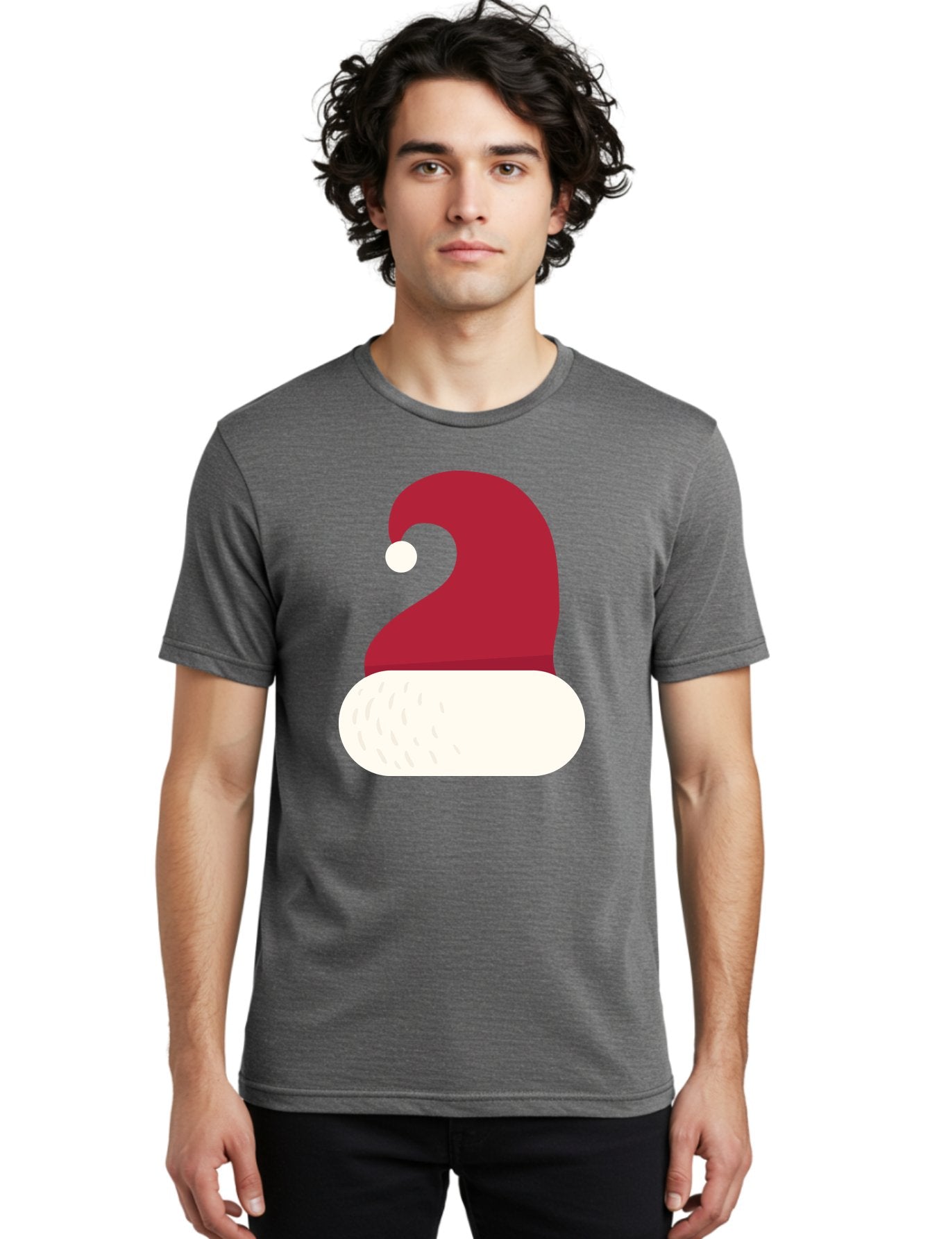 Santa-Hat Men'S Graphic Tee, 100% Cotton, Comfortable Casual Summer Wear, Machine Washable, Santa Hat, Christmas Hat, Red And White Hat, Winter Clothing, Festive Accessory, Holiday Fashion, Cartoon Style, Digital Illustration Aad135 24