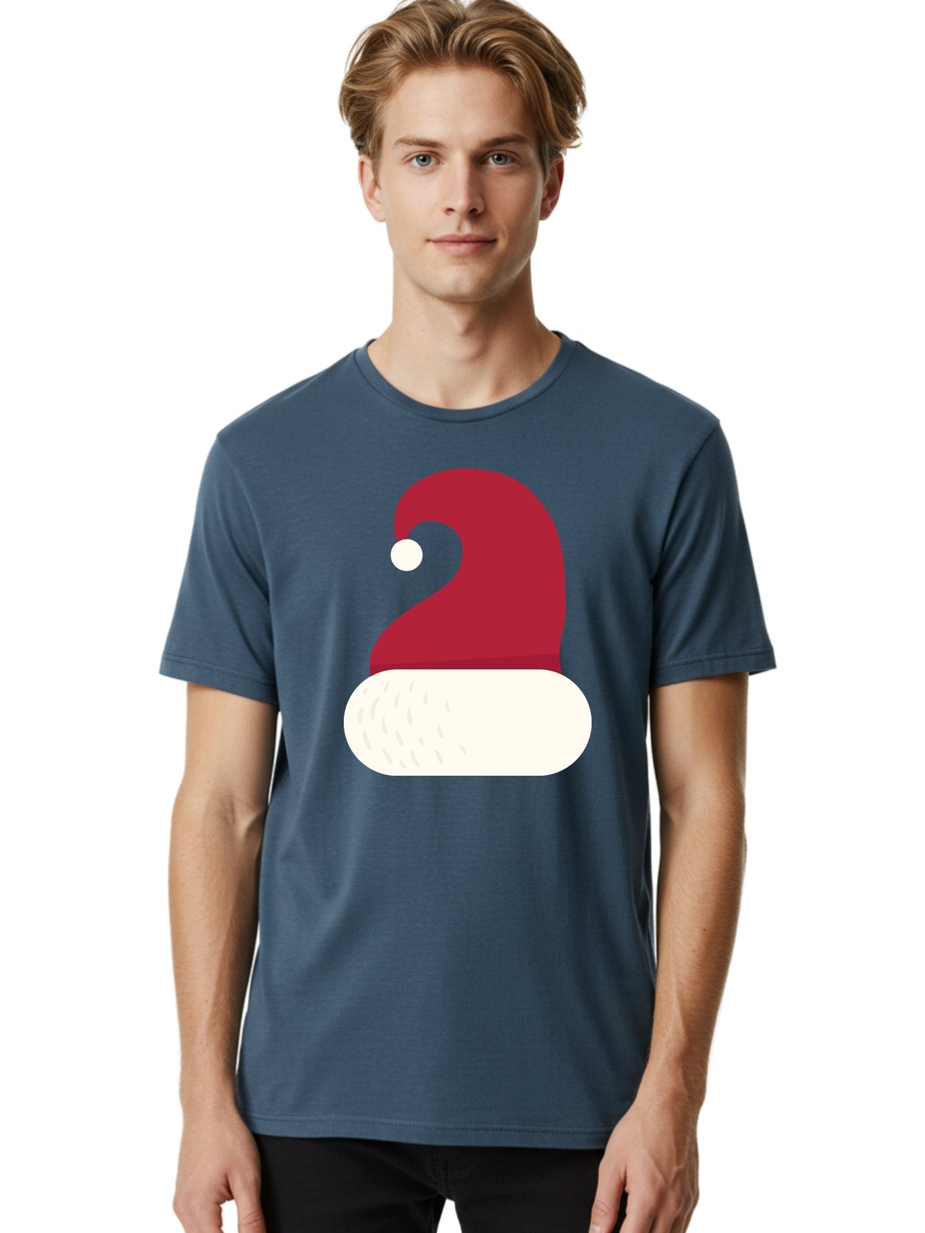 Santa-Hat Men'S Graphic Tee, 100% Cotton, Comfortable Casual Summer Wear, Machine Washable, Santa Hat, Christmas Hat, Red And White Hat, Winter Clothing, Festive Accessory, Holiday Fashion, Cartoon Style, Digital Illustration Aad135 22