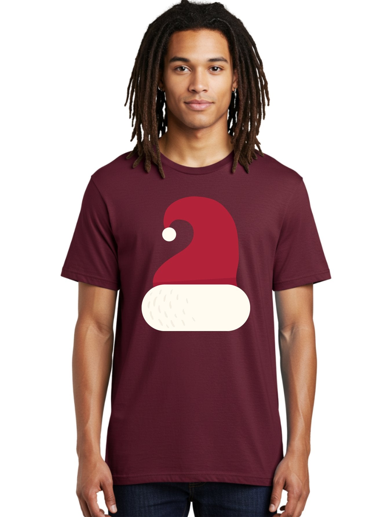 Santa-Hat Men'S Graphic Tee, 100% Cotton, Comfortable Casual Summer Wear, Machine Washable, Santa Hat, Christmas Hat, Red And White Hat, Winter Clothing, Festive Accessory, Holiday Fashion, Cartoon Style, Digital Illustration Aad135 25