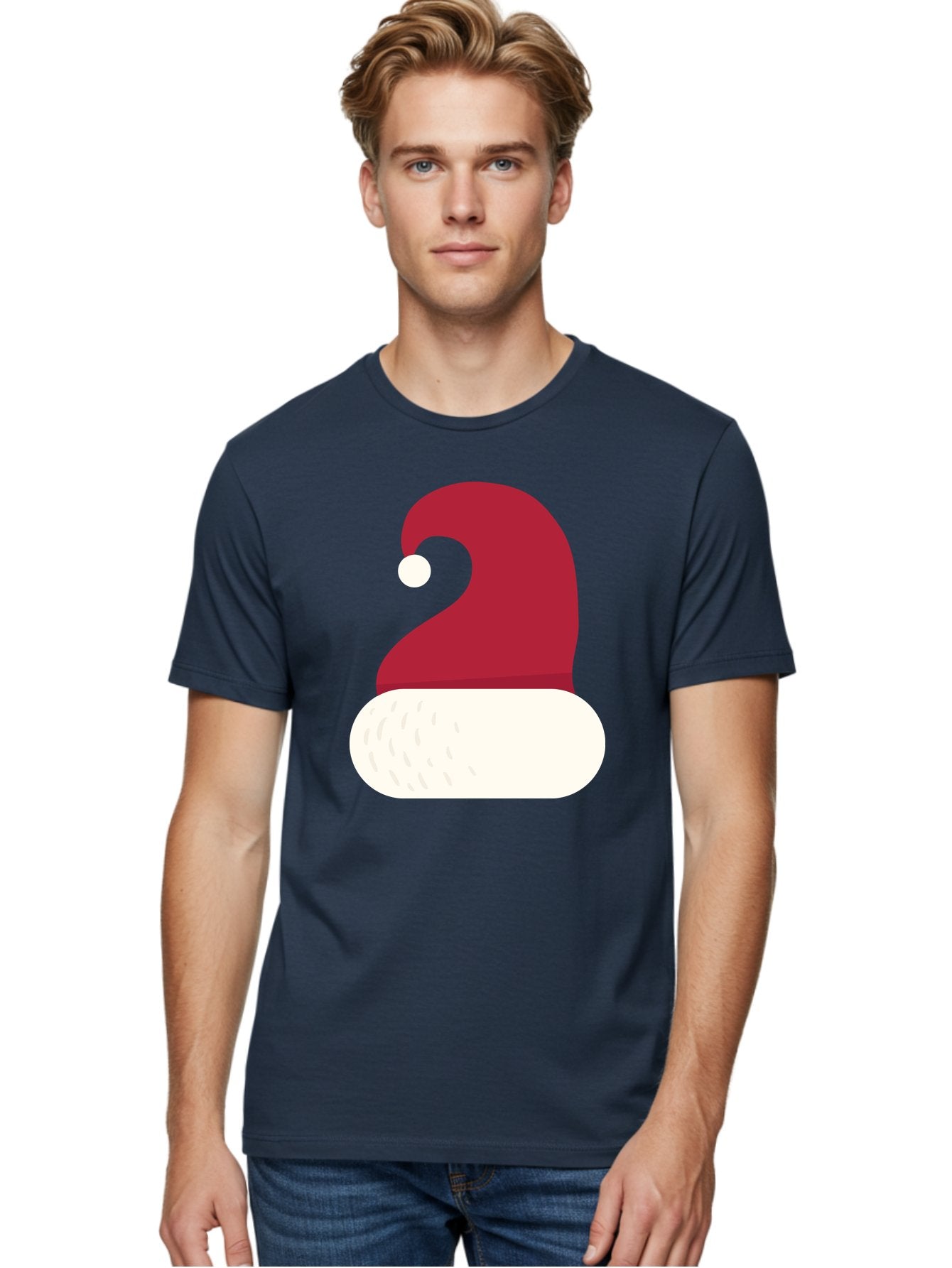 Santa-Hat Men'S Graphic Tee, 100% Cotton, Comfortable Casual Summer Wear, Machine Washable, Santa Hat, Christmas Hat, Red And White Hat, Winter Clothing, Festive Accessory, Holiday Fashion, Cartoon Style, Digital Illustration Aad135 23