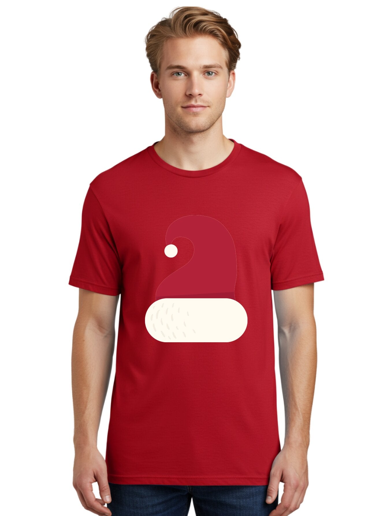Santa-Hat Men'S Graphic Tee, 100% Cotton, Comfortable Casual Summer Wear, Machine Washable, Santa Hat, Christmas Hat, Red And White Hat, Winter Clothing, Festive Accessory, Holiday Fashion, Cartoon Style, Digital Illustration Aad135 19