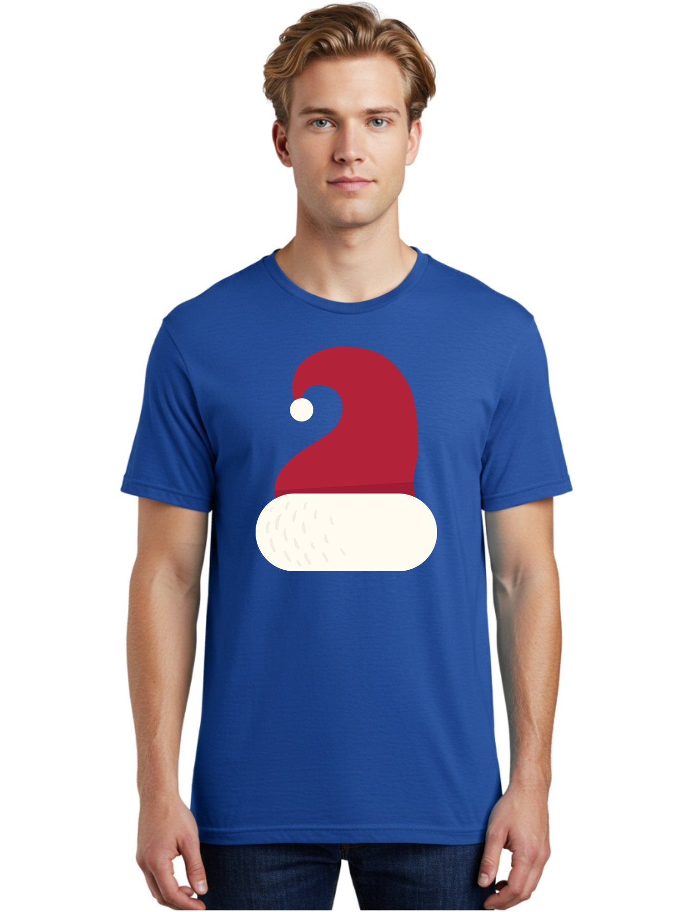 Santa-Hat Men'S Graphic Tee, 100% Cotton, Comfortable Casual Summer Wear, Machine Washable, Santa Hat, Christmas Hat, Red And White Hat, Winter Clothing, Festive Accessory, Holiday Fashion, Cartoon Style, Digital Illustration Aad135 17