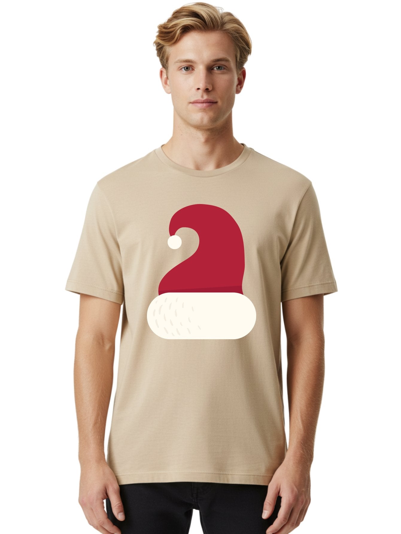 Santa-Hat Men'S Graphic Tee, 100% Cotton, Comfortable Casual Summer Wear, Machine Washable, Santa Hat, Christmas Hat, Red And White Hat, Winter Clothing, Festive Accessory, Holiday Fashion, Cartoon Style, Digital Illustration Aad135 26