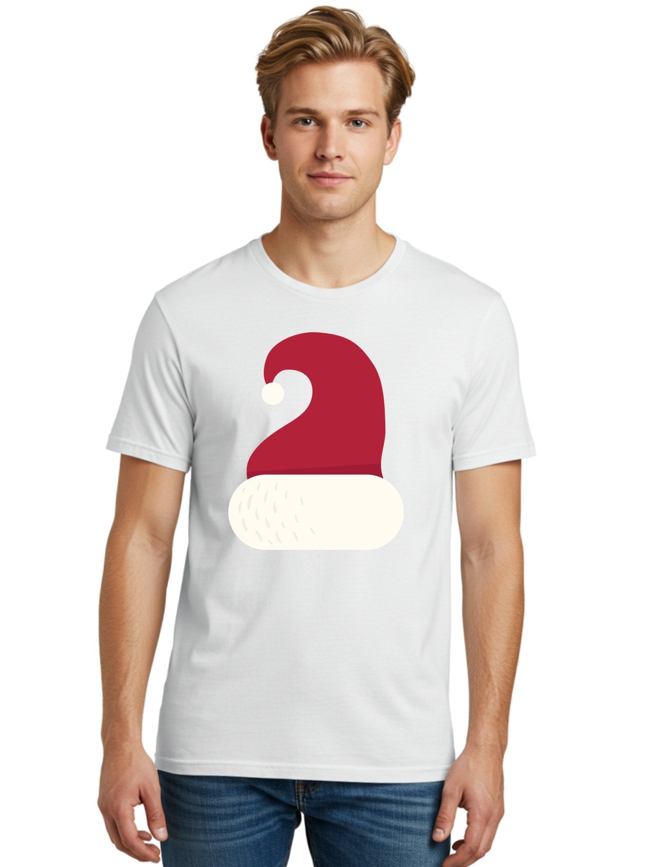 Santa-Hat Men'S Graphic Tee, 100% Cotton, Comfortable Casual Summer Wear, Machine Washable, Santa Hat, Christmas Hat, Red And White Hat, Winter Clothing, Festive Accessory, Holiday Fashion, Cartoon Style, Digital Illustration Aad135 16