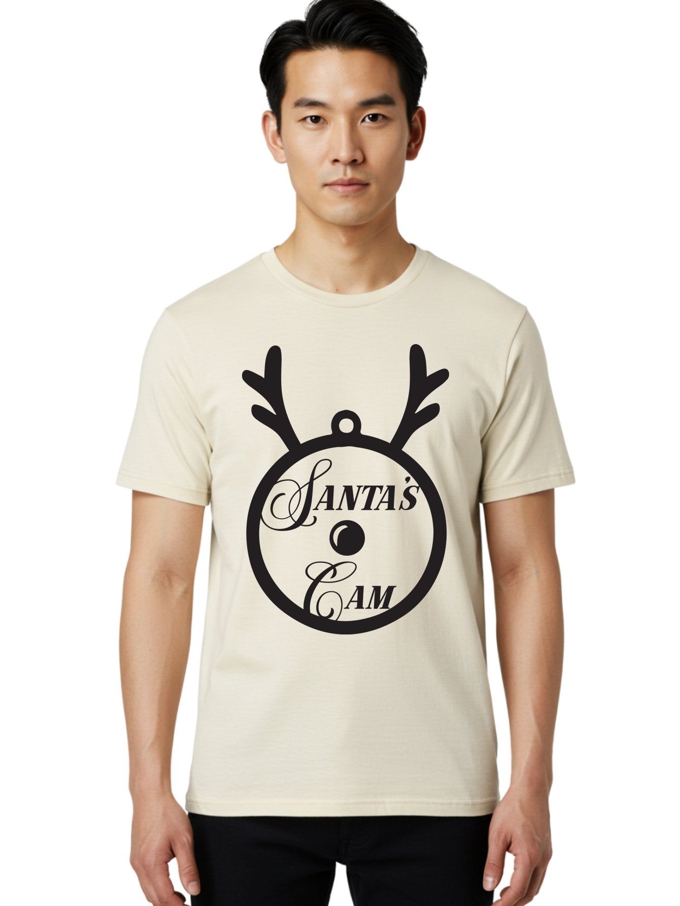 Santa-S-Cam Men'S Graphic Tee, 100% Cotton, Comfortable Casual Summer Wear, Machine Washable, Christmas Decoration, Santa'S Cam, Reindeer Antlers, Festive Design, Holiday Ornaments, Christmas Magic, Winter Wonderland, Holiday Cheer Aad136 21