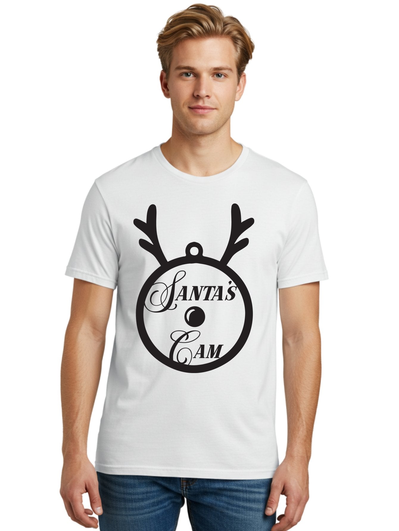 Santa-S-Cam Men'S Graphic Tee, 100% Cotton, Comfortable Casual Summer Wear, Machine Washable, Christmas Decoration, Santa'S Cam, Reindeer Antlers, Festive Design, Holiday Ornaments, Christmas Magic, Winter Wonderland, Holiday Cheer Aad136 26
