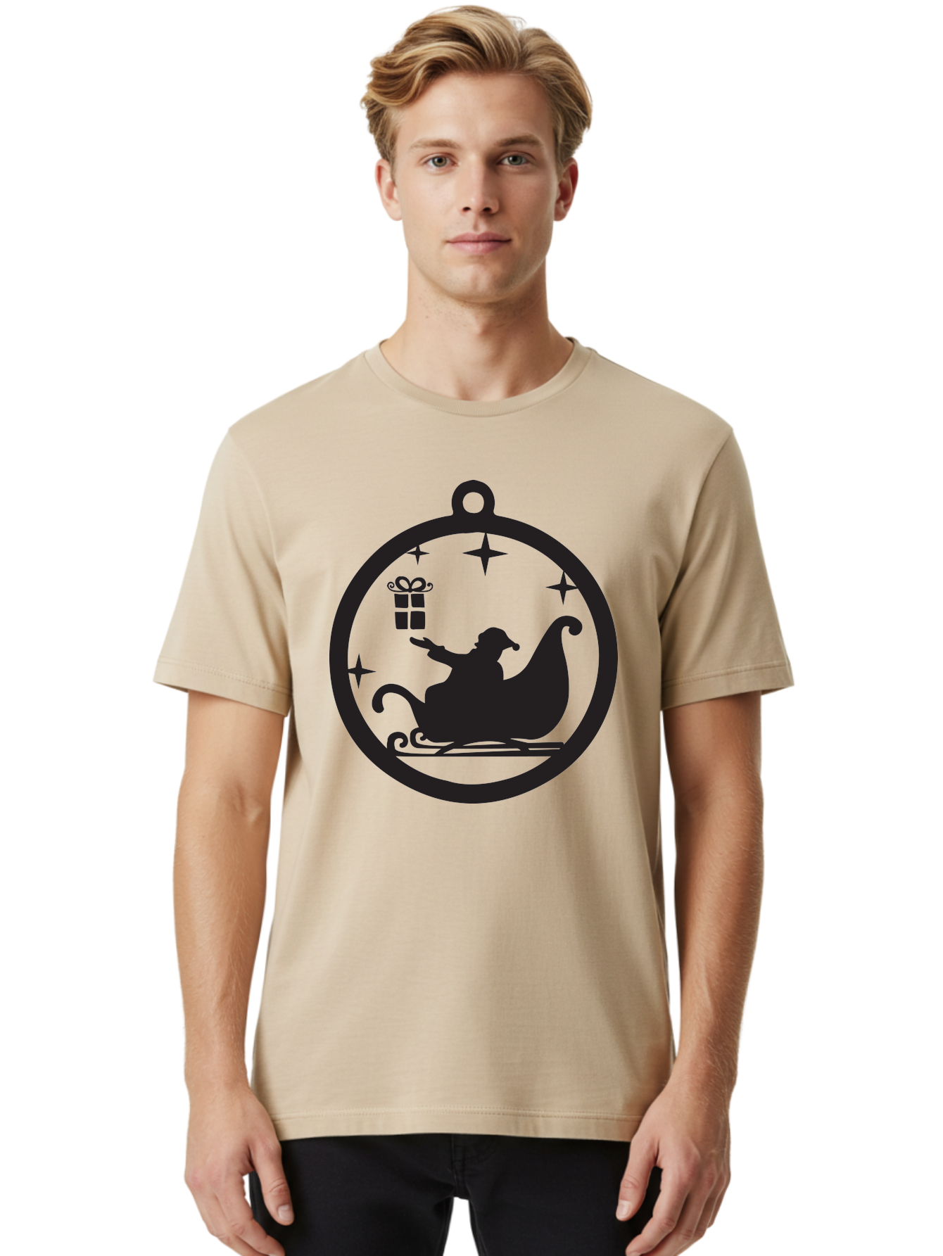 Santa-Sleigh-Ornament-1 Men'S Graphic Tee, 100% Cotton, Comfortable Casual Summer Wear, Machine Washable, Santa Claus, Christmas Gift, Sleigh Ride, Festive Holiday, Winter Wonderland, Gift Giving, Christmas Magic, Holiday Cheer Aad137 14