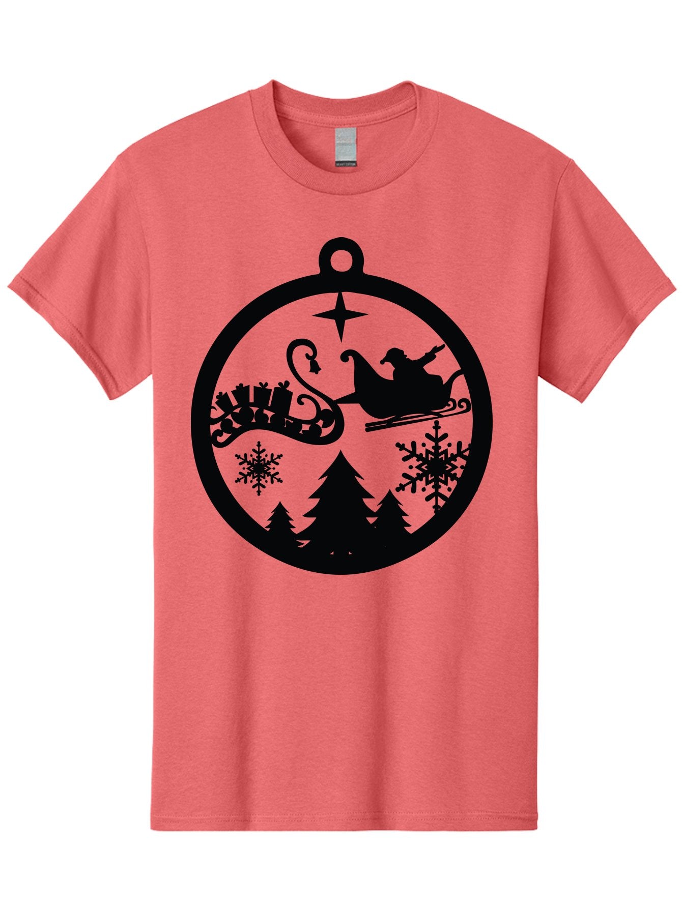 Santa-Sleigh-Ornament Men'S Graphic Tee, 100% Cotton, Comfortable Casual Summer Wear, Machine Washable, Santa Sleigh, Christmas Ornament, Festive Silhouette, Winter Wonderland, Holiday Decor, Santa Claus, Snowflakes, Christmas Trees Aad138 15