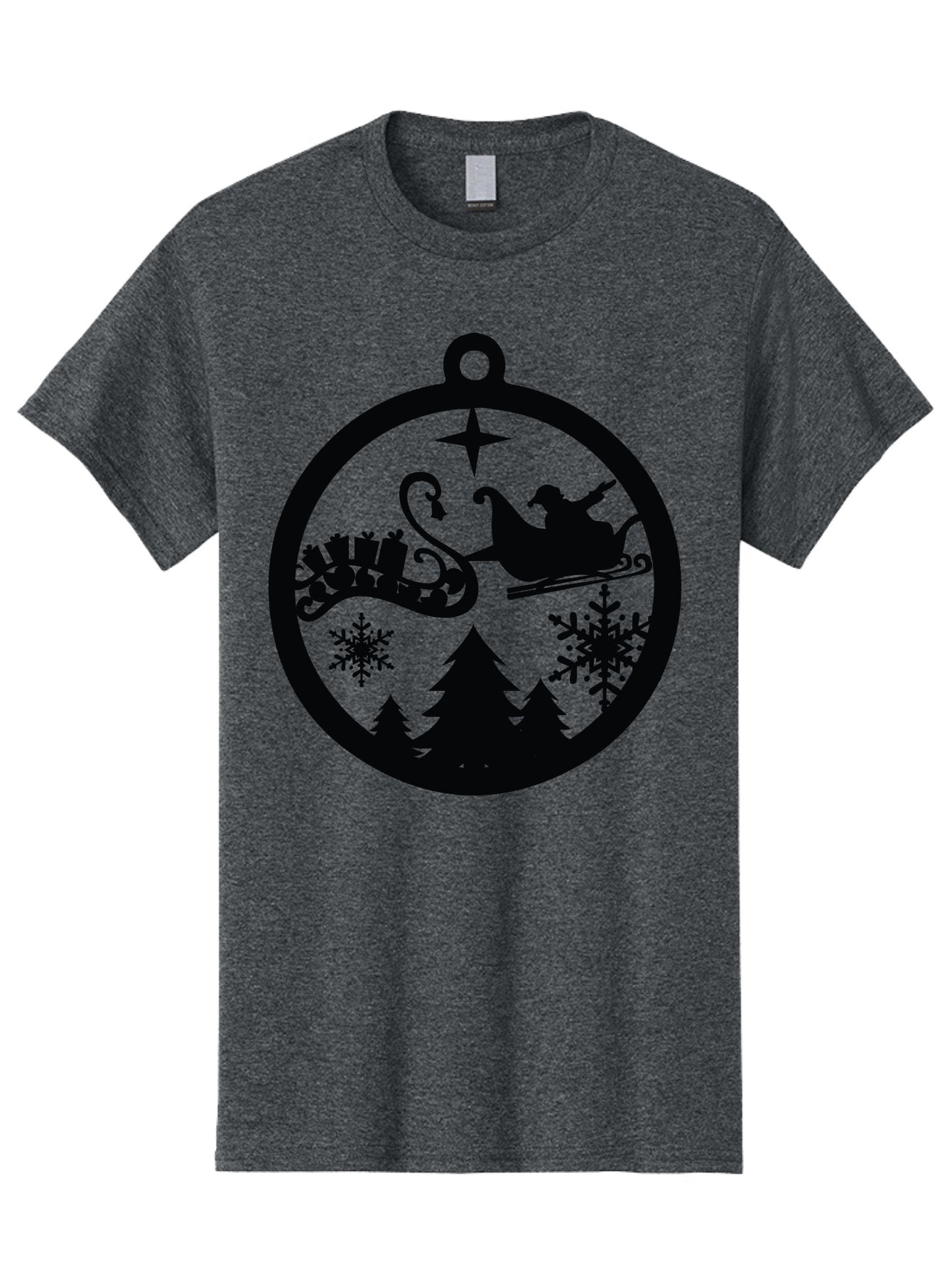 Santa-Sleigh-Ornament Men'S Graphic Tee, 100% Cotton, Comfortable Casual Summer Wear, Machine Washable, Santa Sleigh, Christmas Ornament, Festive Silhouette, Winter Wonderland, Holiday Decor, Santa Claus, Snowflakes, Christmas Trees Aad138 3