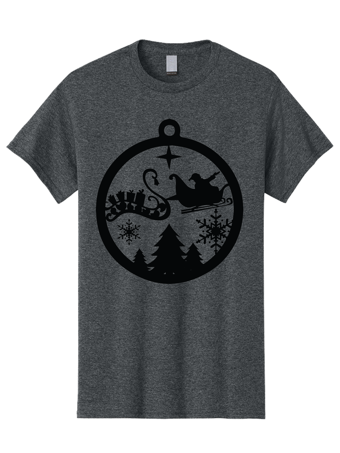Santa-Sleigh-Ornament Men'S Graphic Tee, 100% Cotton, Comfortable Casual Summer Wear, Machine Washable, Santa Sleigh, Christmas Ornament, Festive Silhouette, Winter Wonderland, Holiday Decor, Santa Claus, Snowflakes, Christmas Trees Aad138 17