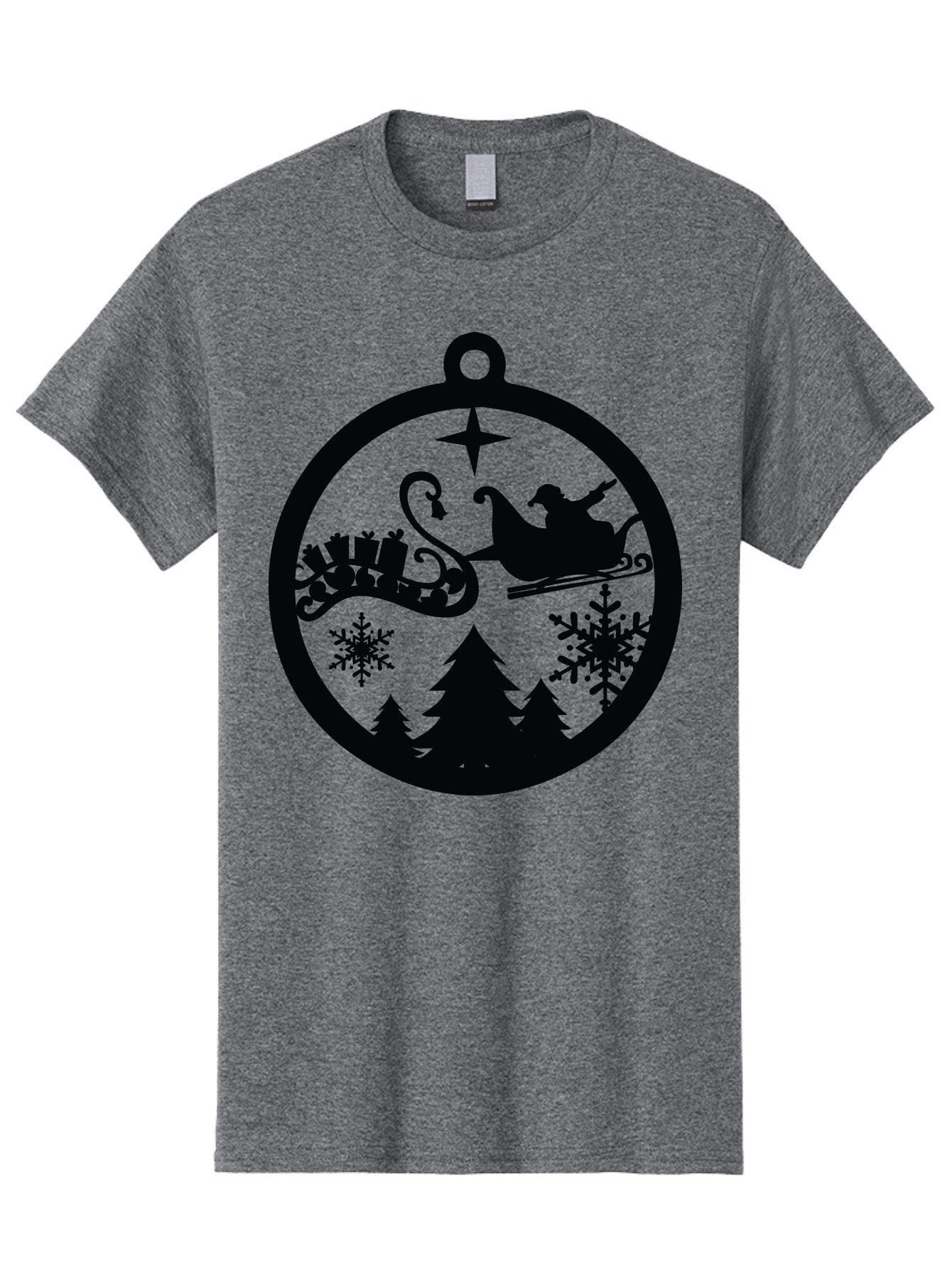 Santa-Sleigh-Ornament Men'S Graphic Tee, 100% Cotton, Comfortable Casual Summer Wear, Machine Washable, Santa Sleigh, Christmas Ornament, Festive Silhouette, Winter Wonderland, Holiday Decor, Santa Claus, Snowflakes, Christmas Trees Aad138 13