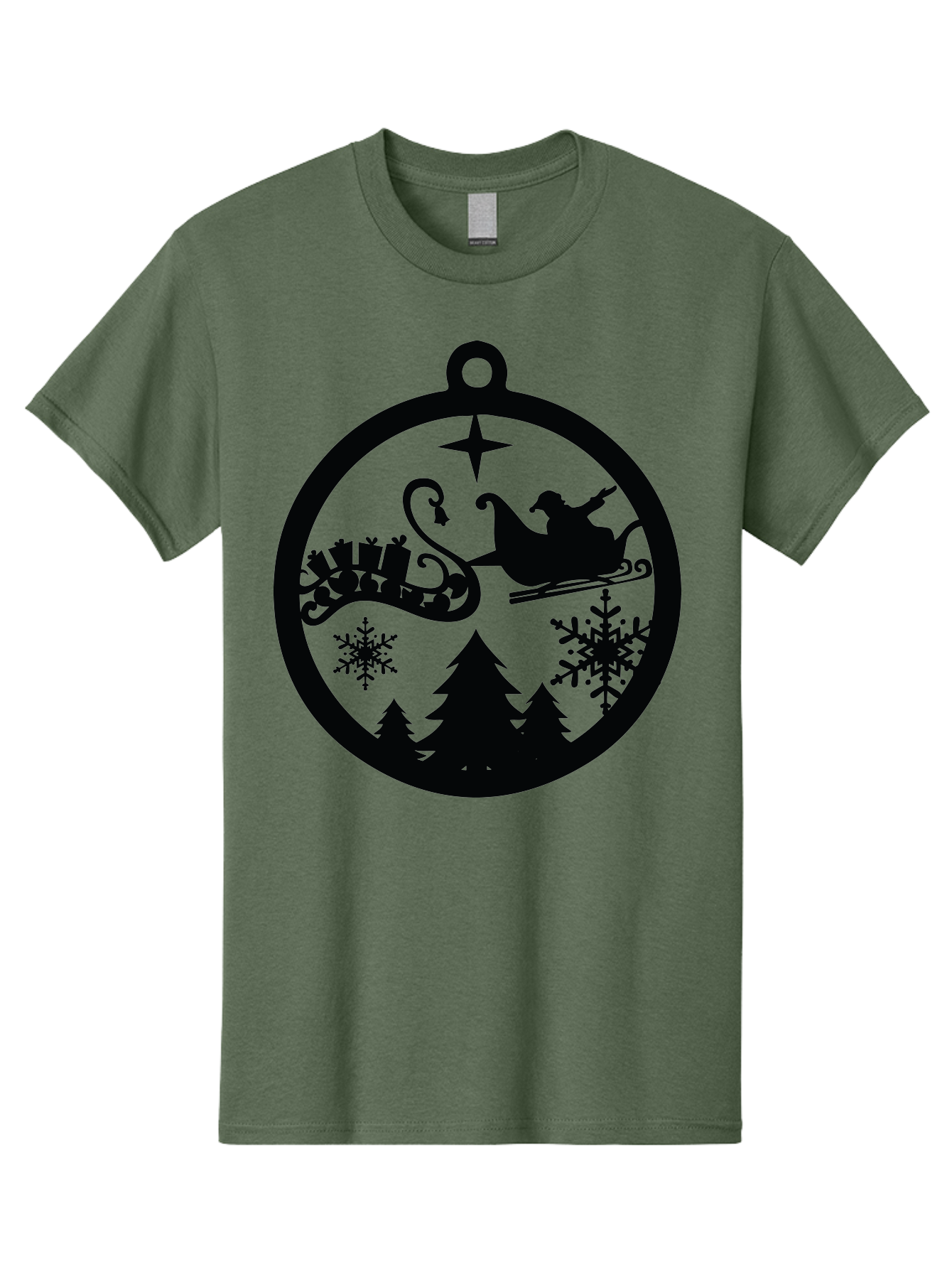 Santa-Sleigh-Ornament Men'S Graphic Tee, 100% Cotton, Comfortable Casual Summer Wear, Machine Washable, Santa Sleigh, Christmas Ornament, Festive Silhouette, Winter Wonderland, Holiday Decor, Santa Claus, Snowflakes, Christmas Trees Aad138 23