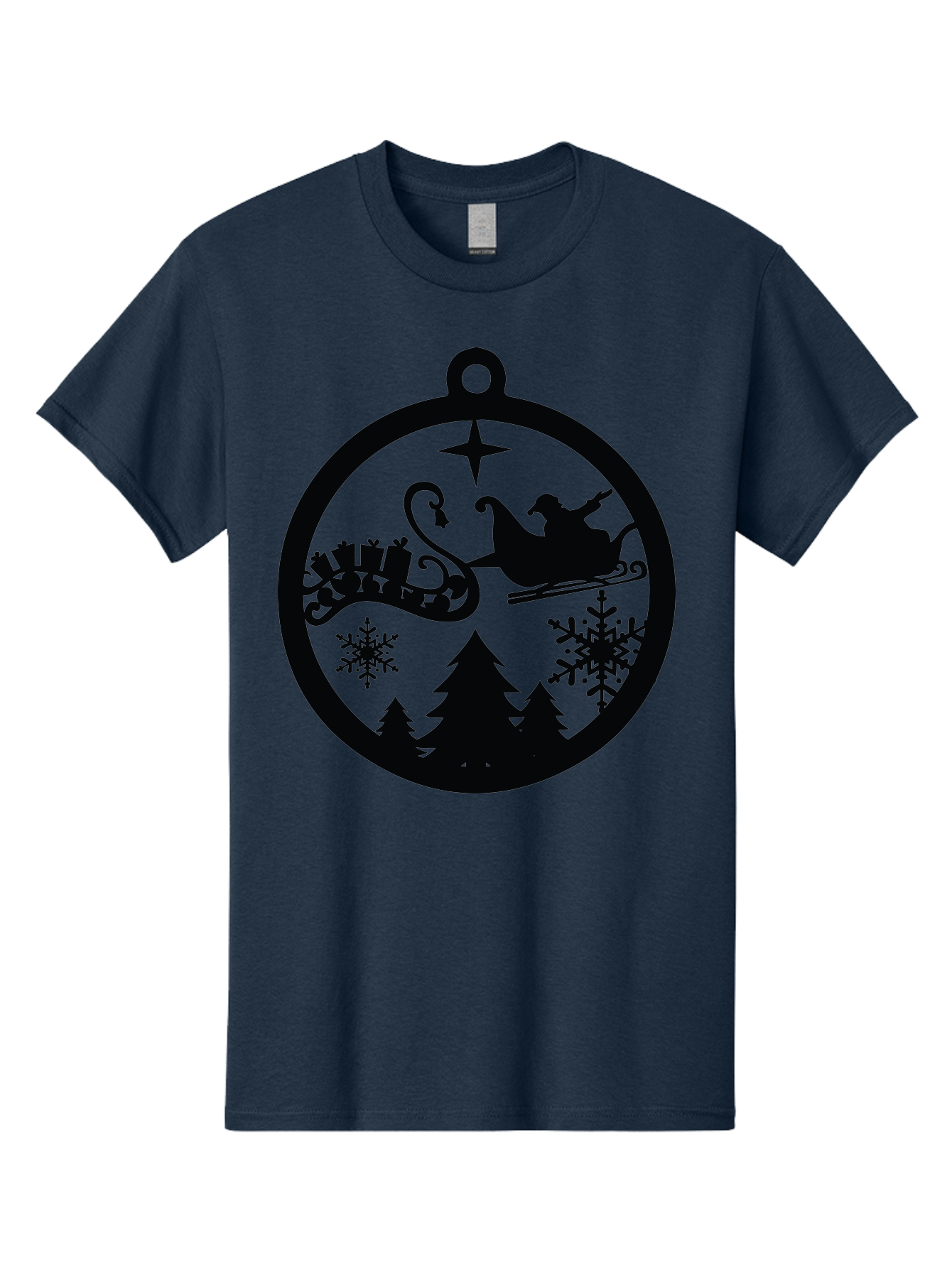 Santa-Sleigh-Ornament Men'S Graphic Tee, 100% Cotton, Comfortable Casual Summer Wear, Machine Washable, Santa Sleigh, Christmas Ornament, Festive Silhouette, Winter Wonderland, Holiday Decor, Santa Claus, Snowflakes, Christmas Trees Aad138 21