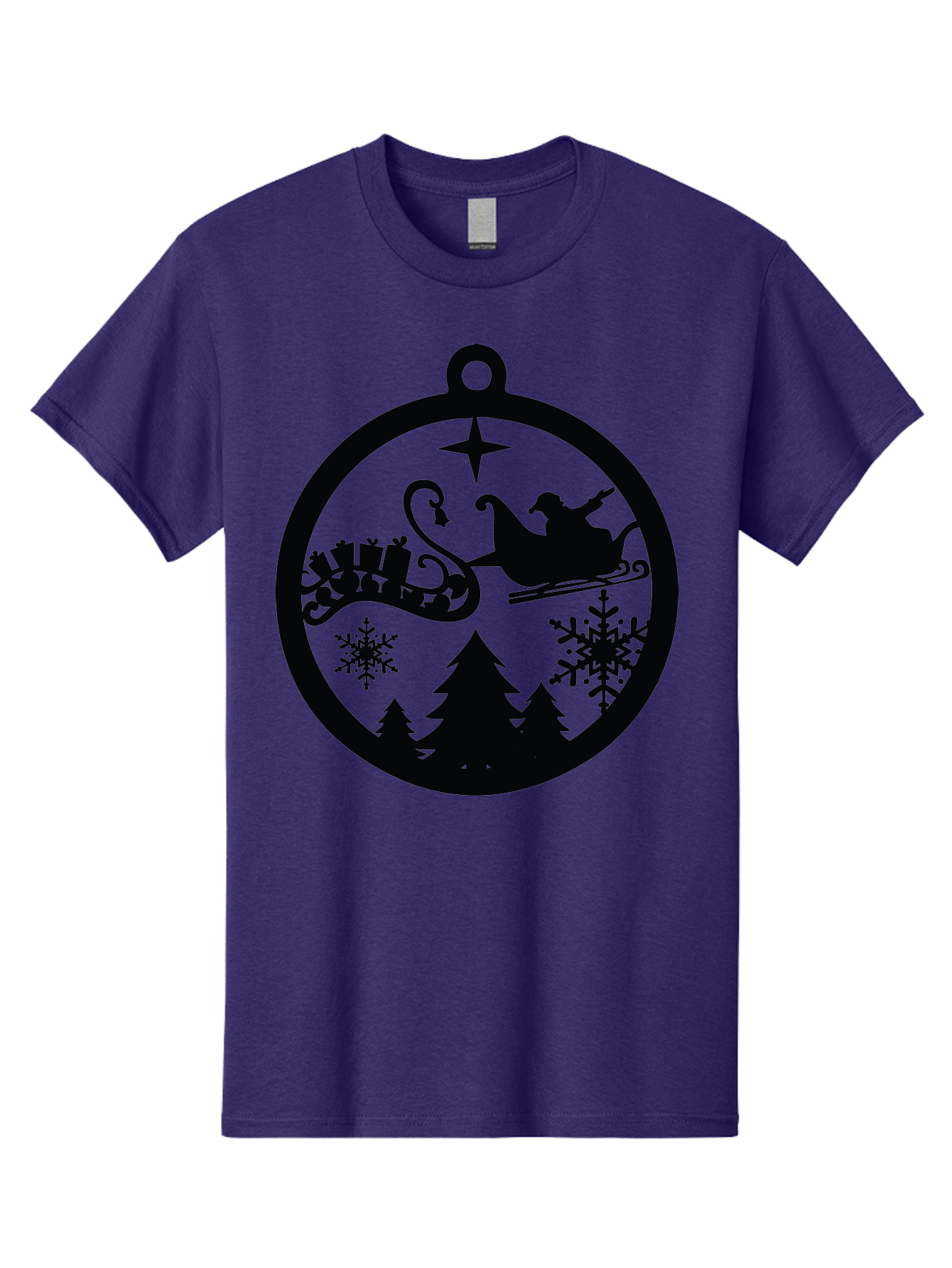 Santa-Sleigh-Ornament Men'S Graphic Tee, 100% Cotton, Comfortable Casual Summer Wear, Machine Washable, Santa Sleigh, Christmas Ornament, Festive Silhouette, Winter Wonderland, Holiday Decor, Santa Claus, Snowflakes, Christmas Trees Aad138 25