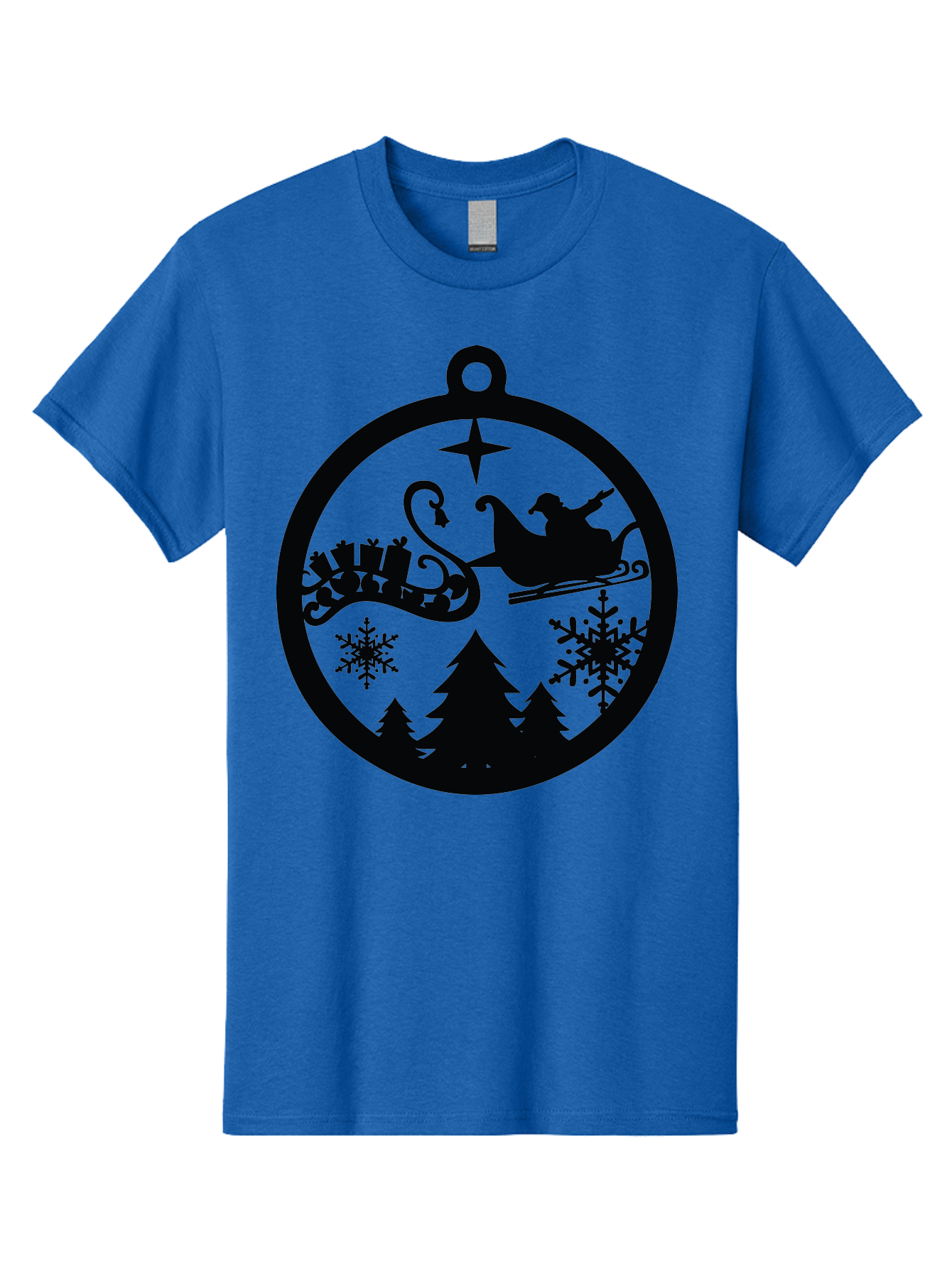 Santa-Sleigh-Ornament Men'S Graphic Tee, 100% Cotton, Comfortable Casual Summer Wear, Machine Washable, Santa Sleigh, Christmas Ornament, Festive Silhouette, Winter Wonderland, Holiday Decor, Santa Claus, Snowflakes, Christmas Trees Aad138 27