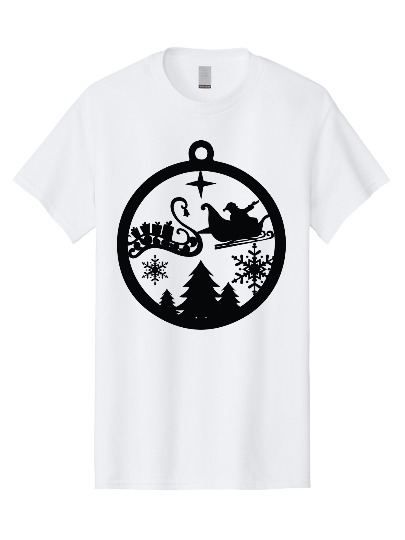 Santa-Sleigh-Ornament Men'S Graphic Tee, 100% Cotton, Comfortable Casual Summer Wear, Machine Washable, Santa Sleigh, Christmas Ornament, Festive Silhouette, Winter Wonderland, Holiday Decor, Santa Claus, Snowflakes, Christmas Trees Aad138 15