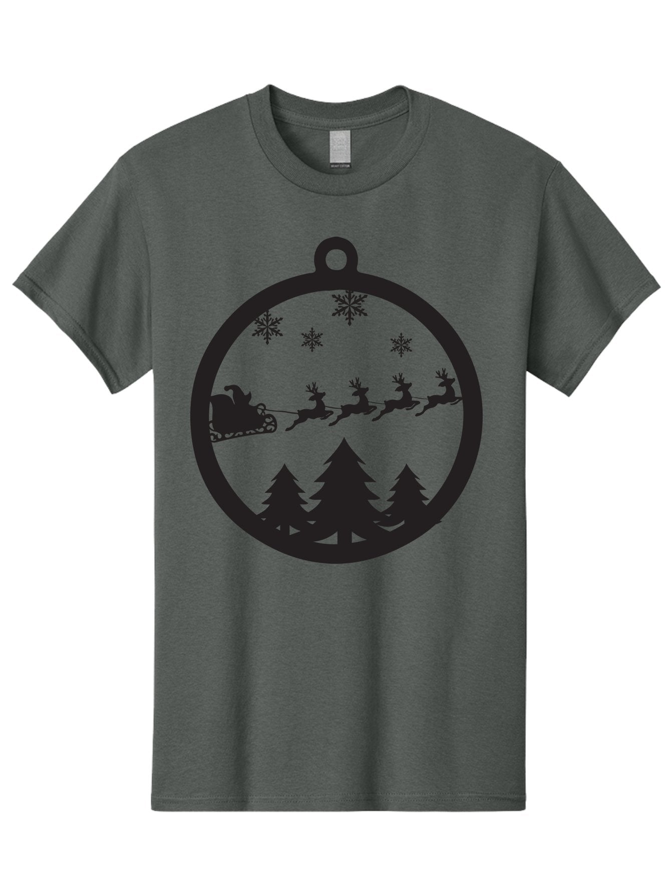 Santa-Sleigh-Silhouette Men'S Graphic Tee, 100% Cotton, Comfortable Casual Summer Wear, Machine Washable, Sleigh, Santa Claus, Reindeer, Snowy Night, Festive Trees, Holiday Decoration, Christmas Ornament, Winter Scene, Festive Atmosphere, Aad139 5