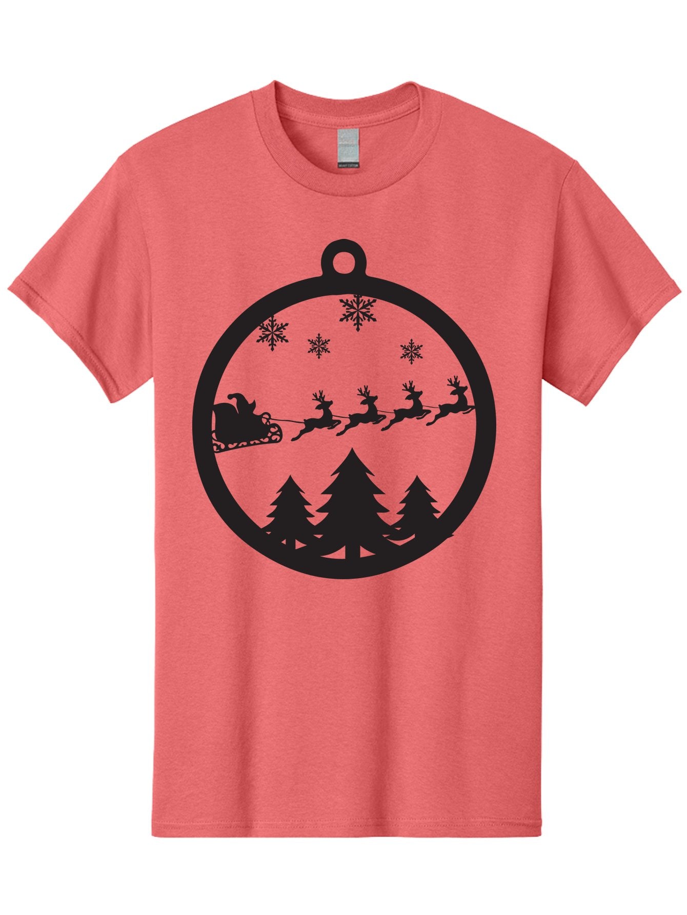 Santa-Sleigh-Silhouette Men'S Graphic Tee, 100% Cotton, Comfortable Casual Summer Wear, Machine Washable, Sleigh, Santa Claus, Reindeer, Snowy Night, Festive Trees, Holiday Decoration, Christmas Ornament, Winter Scene, Festive Atmosphere, Aad139 8