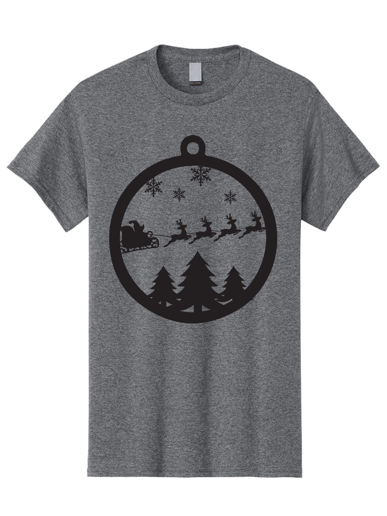 Santa-Sleigh-Silhouette Men'S Graphic Tee, 100% Cotton, Comfortable Casual Summer Wear, Machine Washable, Sleigh, Santa Claus, Reindeer, Snowy Night, Festive Trees, Holiday Decoration, Christmas Ornament, Winter Scene, Festive Atmosphere, Aad139