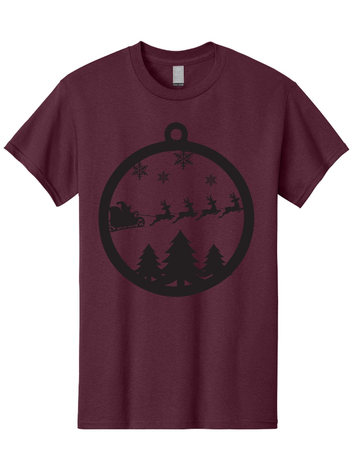 Santa-Sleigh-Silhouette Men'S Graphic Tee, 100% Cotton, Comfortable Casual Summer Wear, Machine Washable, Sleigh, Santa Claus, Reindeer, Snowy Night, Festive Trees, Holiday Decoration, Christmas Ornament, Winter Scene, Festive Atmosphere, Aad139 9