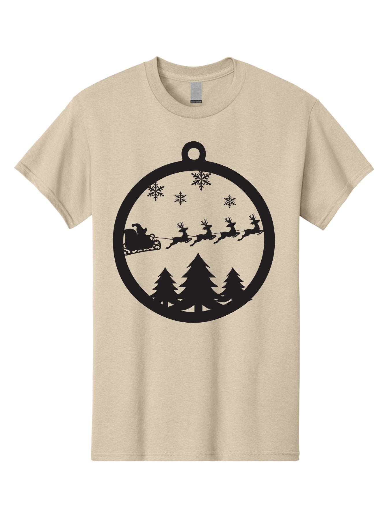 Santa-Sleigh-Silhouette Men'S Graphic Tee, 100% Cotton, Comfortable Casual Summer Wear, Machine Washable, Sleigh, Santa Claus, Reindeer, Snowy Night, Festive Trees, Holiday Decoration, Christmas Ornament, Winter Scene, Festive Atmosphere, Aad139 12