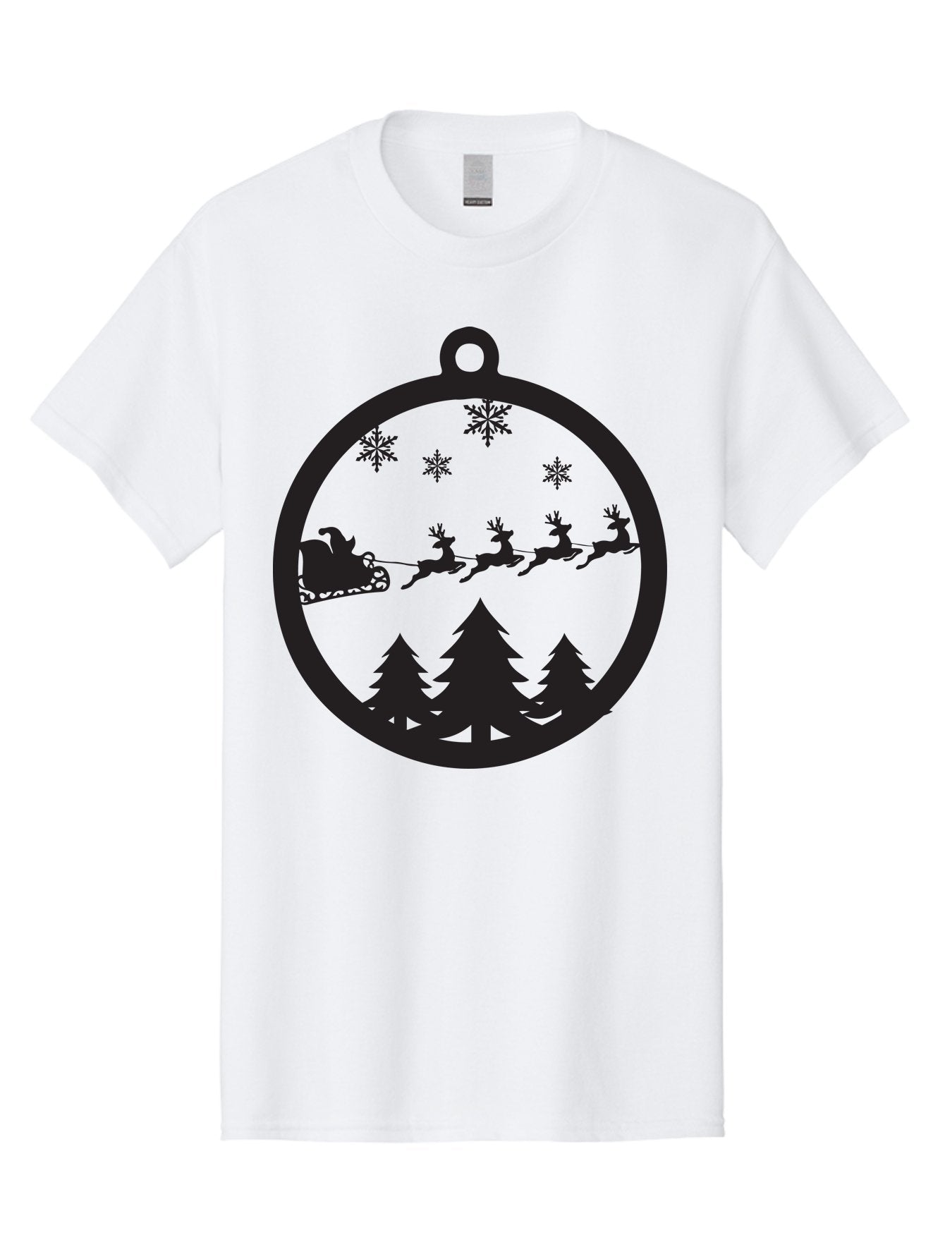 Santa-Sleigh-Silhouette Men'S Graphic Tee, 100% Cotton, Comfortable Casual Summer Wear, Machine Washable, Sleigh, Santa Claus, Reindeer, Snowy Night, Festive Trees, Holiday Decoration, Christmas Ornament, Winter Scene, Festive Atmosphere, Aad139 3
