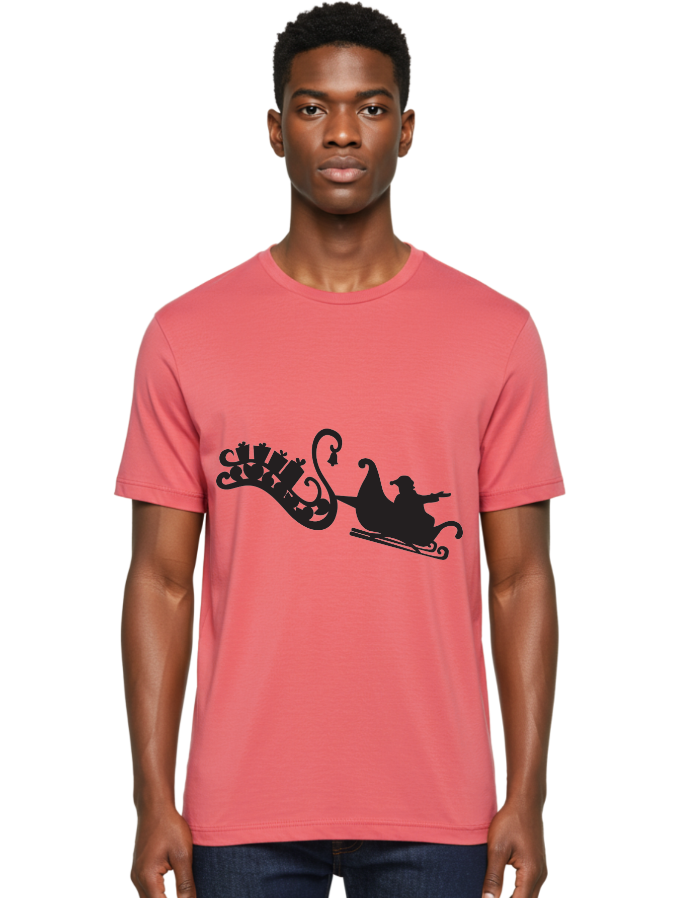 Santa-Sleigh Men'S Graphic Tee, 100% Cotton, Comfortable Casual Summer Wear, Machine Washable, Sleigh Silhouette, Santa Claus, Christmas Gifts, Festive Season, Holiday Cheer, Winter Wonderland, Jolly Old Elf, Gift Giving, Christmas Magic, Aad140 26