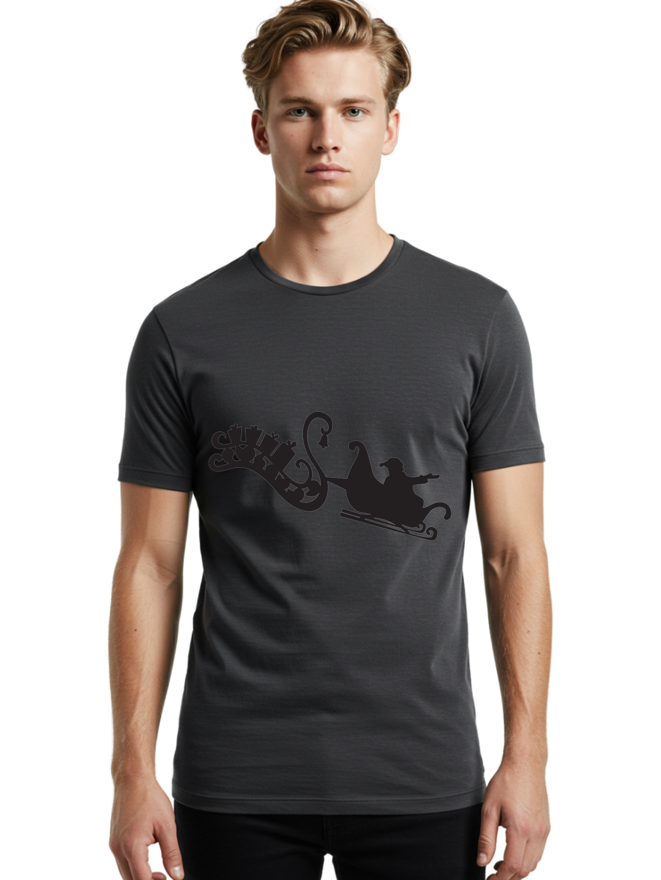 Santa-Sleigh Men'S Graphic Tee, 100% Cotton, Comfortable Casual Summer Wear, Machine Washable, Sleigh Silhouette, Santa Claus, Christmas Gifts, Festive Season, Holiday Cheer, Winter Wonderland, Jolly Old Elf, Gift Giving, Christmas Magic, Aad140 4