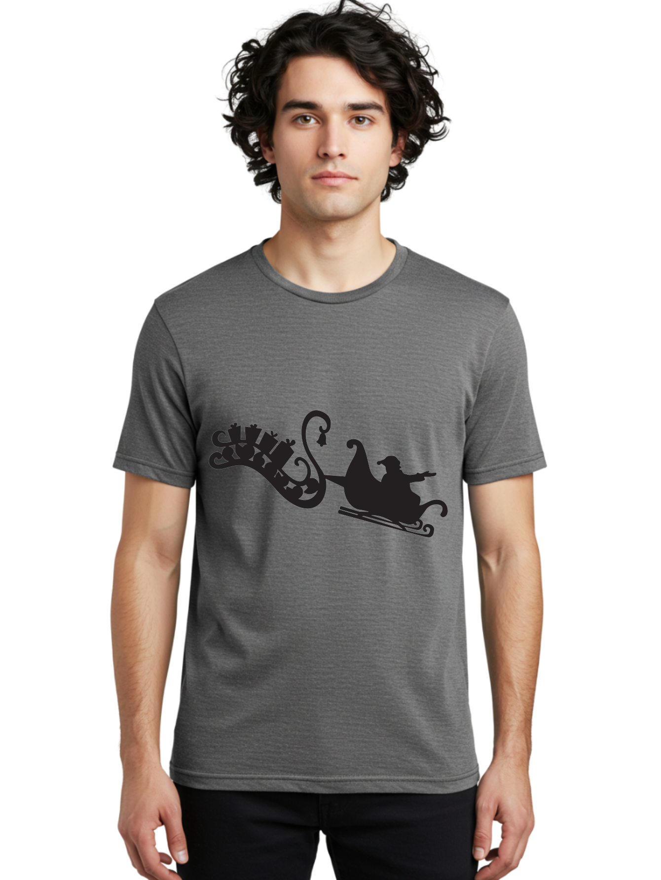 Santa-Sleigh Men'S Graphic Tee, 100% Cotton, Comfortable Casual Summer Wear, Machine Washable, Sleigh Silhouette, Santa Claus, Christmas Gifts, Festive Season, Holiday Cheer, Winter Wonderland, Jolly Old Elf, Gift Giving, Christmas Magic, Aad140 28