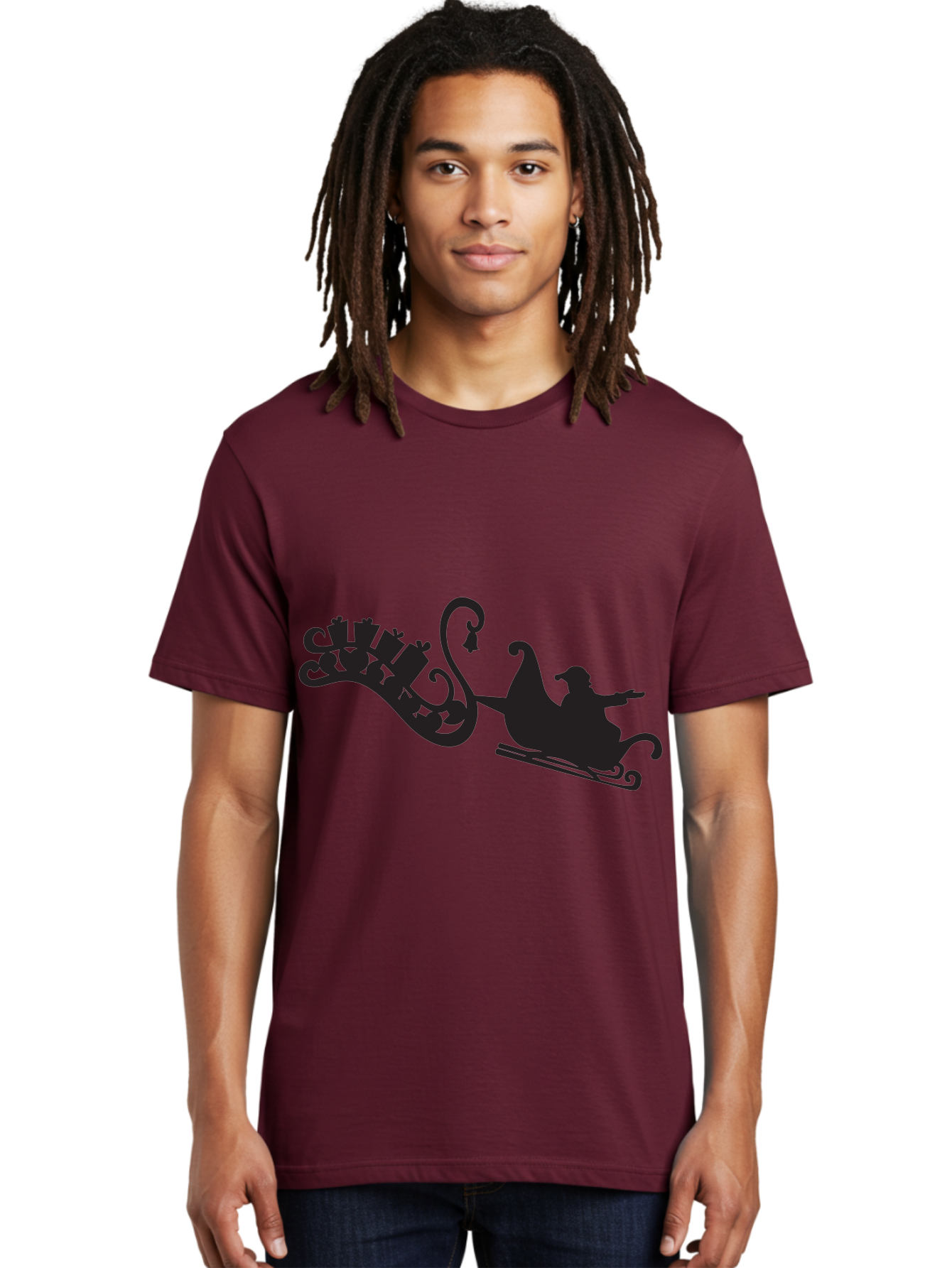 Santa-Sleigh Men'S Graphic Tee, 100% Cotton, Comfortable Casual Summer Wear, Machine Washable, Sleigh Silhouette, Santa Claus, Christmas Gifts, Festive Season, Holiday Cheer, Winter Wonderland, Jolly Old Elf, Gift Giving, Christmas Magic, Aad140 22