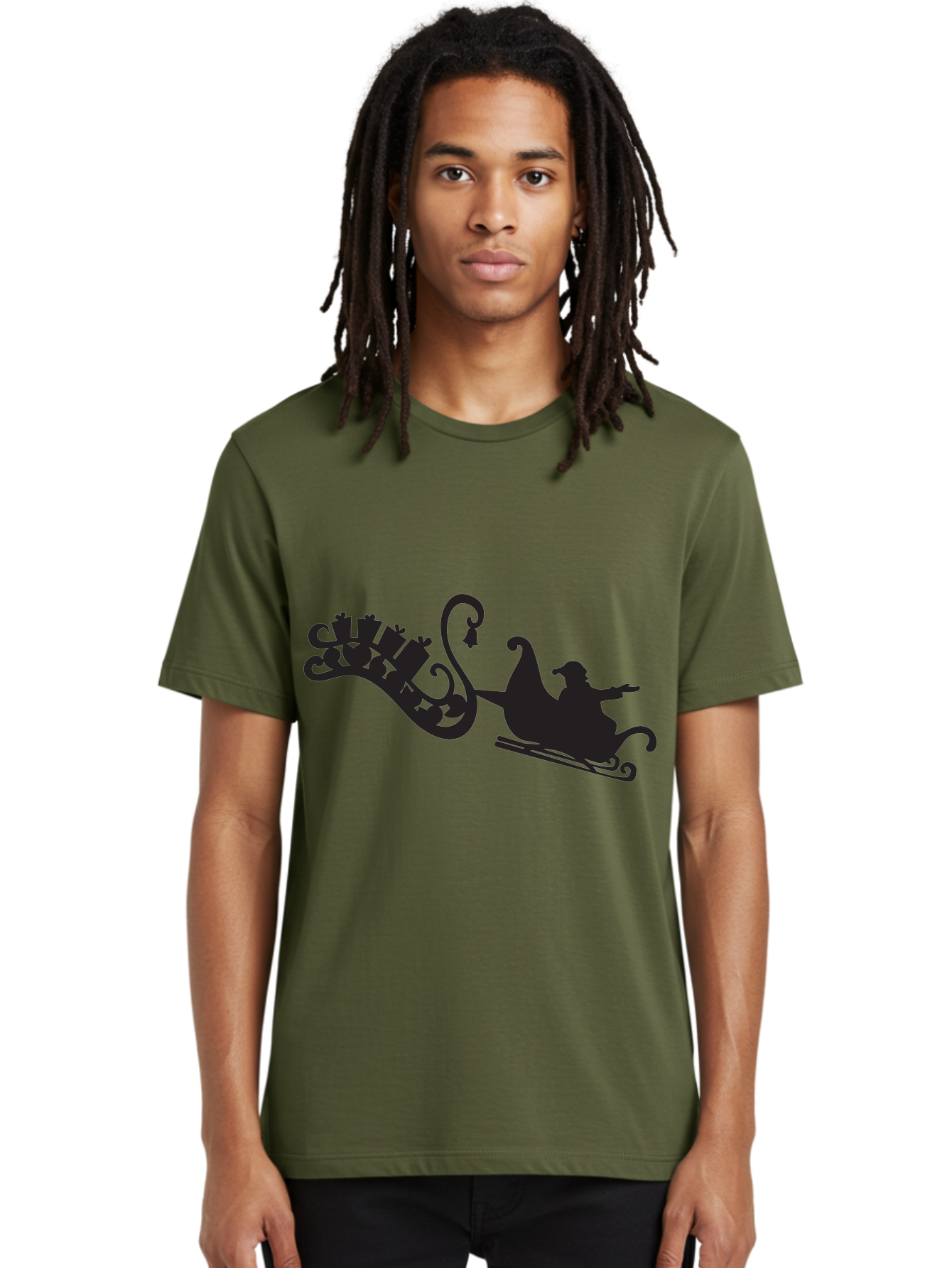 Santa-Sleigh Men'S Graphic Tee, 100% Cotton, Comfortable Casual Summer Wear, Machine Washable, Sleigh Silhouette, Santa Claus, Christmas Gifts, Festive Season, Holiday Cheer, Winter Wonderland, Jolly Old Elf, Gift Giving, Christmas Magic, Aad140 14