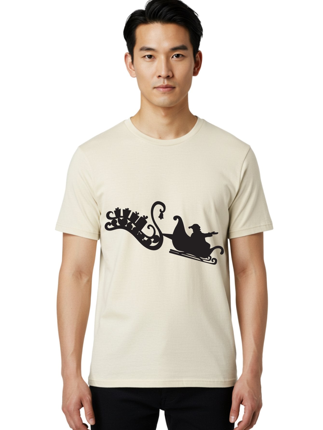 Santa-Sleigh Men'S Graphic Tee, 100% Cotton, Comfortable Casual Summer Wear, Machine Washable, Sleigh Silhouette, Santa Claus, Christmas Gifts, Festive Season, Holiday Cheer, Winter Wonderland, Jolly Old Elf, Gift Giving, Christmas Magic, Aad140 28