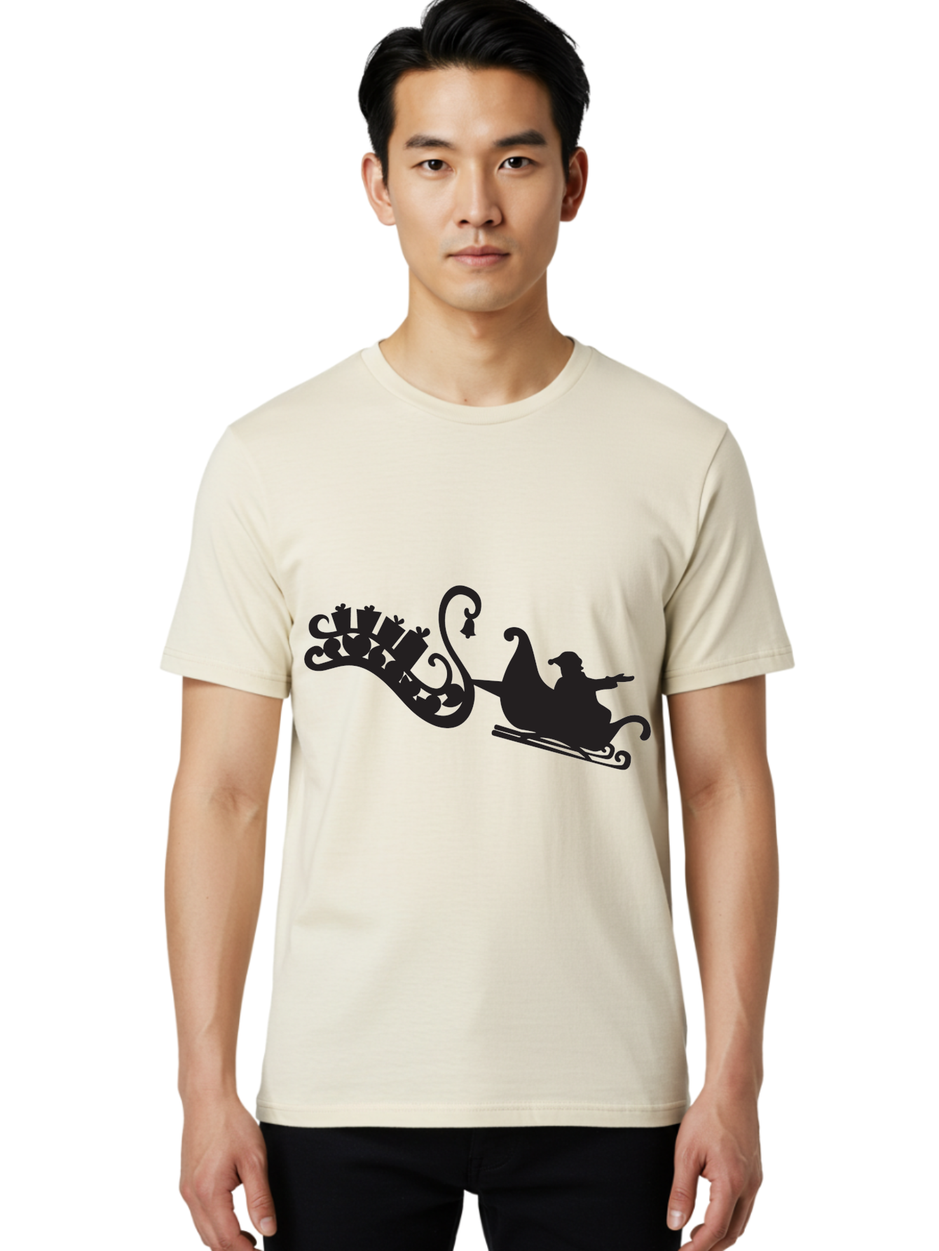 Santa-Sleigh Men'S Graphic Tee, 100% Cotton, Comfortable Casual Summer Wear, Machine Washable, Sleigh Silhouette, Santa Claus, Christmas Gifts, Festive Season, Holiday Cheer, Winter Wonderland, Jolly Old Elf, Gift Giving, Christmas Magic, Aad140 6