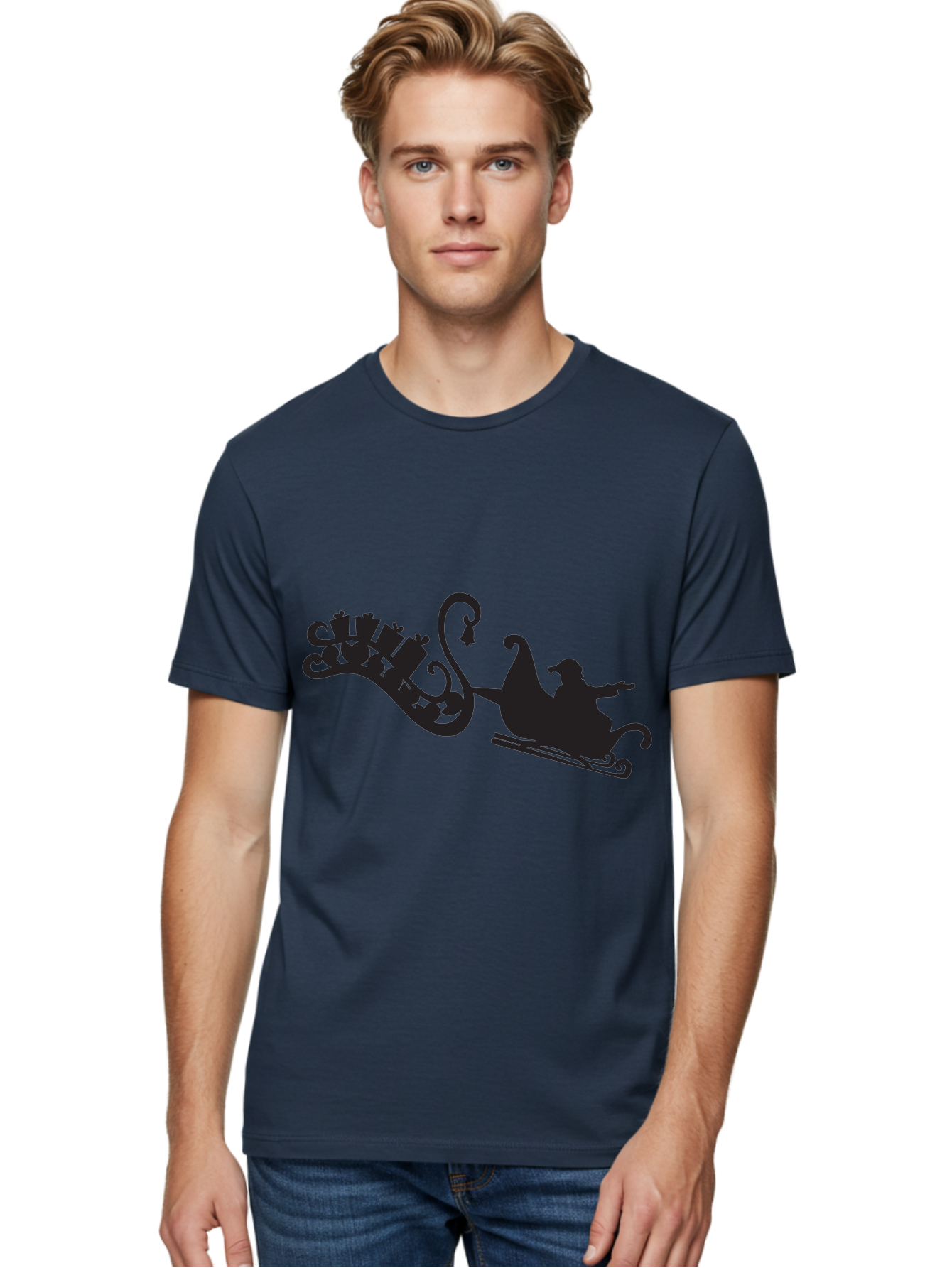 Santa-Sleigh Men'S Graphic Tee, 100% Cotton, Comfortable Casual Summer Wear, Machine Washable, Sleigh Silhouette, Santa Claus, Christmas Gifts, Festive Season, Holiday Cheer, Winter Wonderland, Jolly Old Elf, Gift Giving, Christmas Magic, Aad140 8