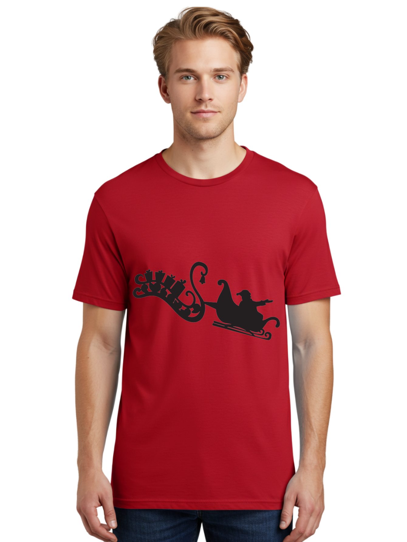 Santa-Sleigh Men'S Graphic Tee, 100% Cotton, Comfortable Casual Summer Wear, Machine Washable, Sleigh Silhouette, Santa Claus, Christmas Gifts, Festive Season, Holiday Cheer, Winter Wonderland, Jolly Old Elf, Gift Giving, Christmas Magic, Aad140 24