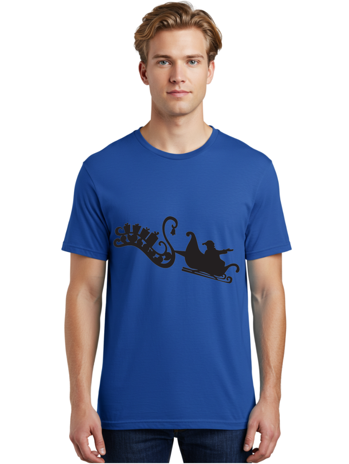Santa-Sleigh Men'S Graphic Tee, 100% Cotton, Comfortable Casual Summer Wear, Machine Washable, Sleigh Silhouette, Santa Claus, Christmas Gifts, Festive Season, Holiday Cheer, Winter Wonderland, Jolly Old Elf, Gift Giving, Christmas Magic, Aad140 10