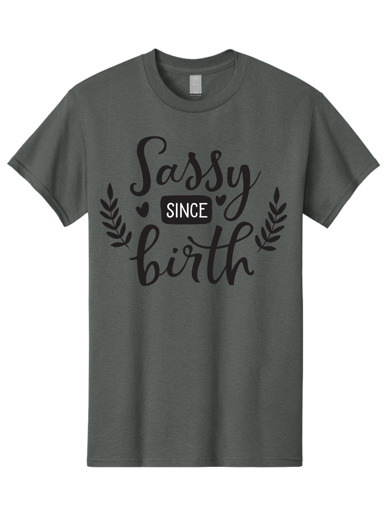 Sassy-Since-Birth Men'S Graphic Tee, 100% Cotton, Comfortable Casual Summer Wear, Machine Washable, Sassy Attitude, Confident Personality, Funny Quote, Inspirational Phrase, Sassy Since Birth, Bold Text, Leaf Designs, Heart Shapes, Aad144 8
