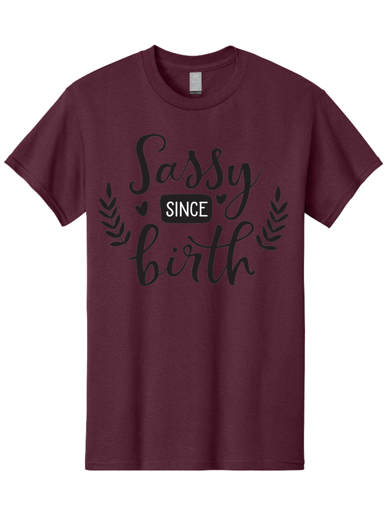 Sassy-Since-Birth Men'S Graphic Tee, 100% Cotton, Comfortable Casual Summer Wear, Machine Washable, Sassy Attitude, Confident Personality, Funny Quote, Inspirational Phrase, Sassy Since Birth, Bold Text, Leaf Designs, Heart Shapes, Aad144