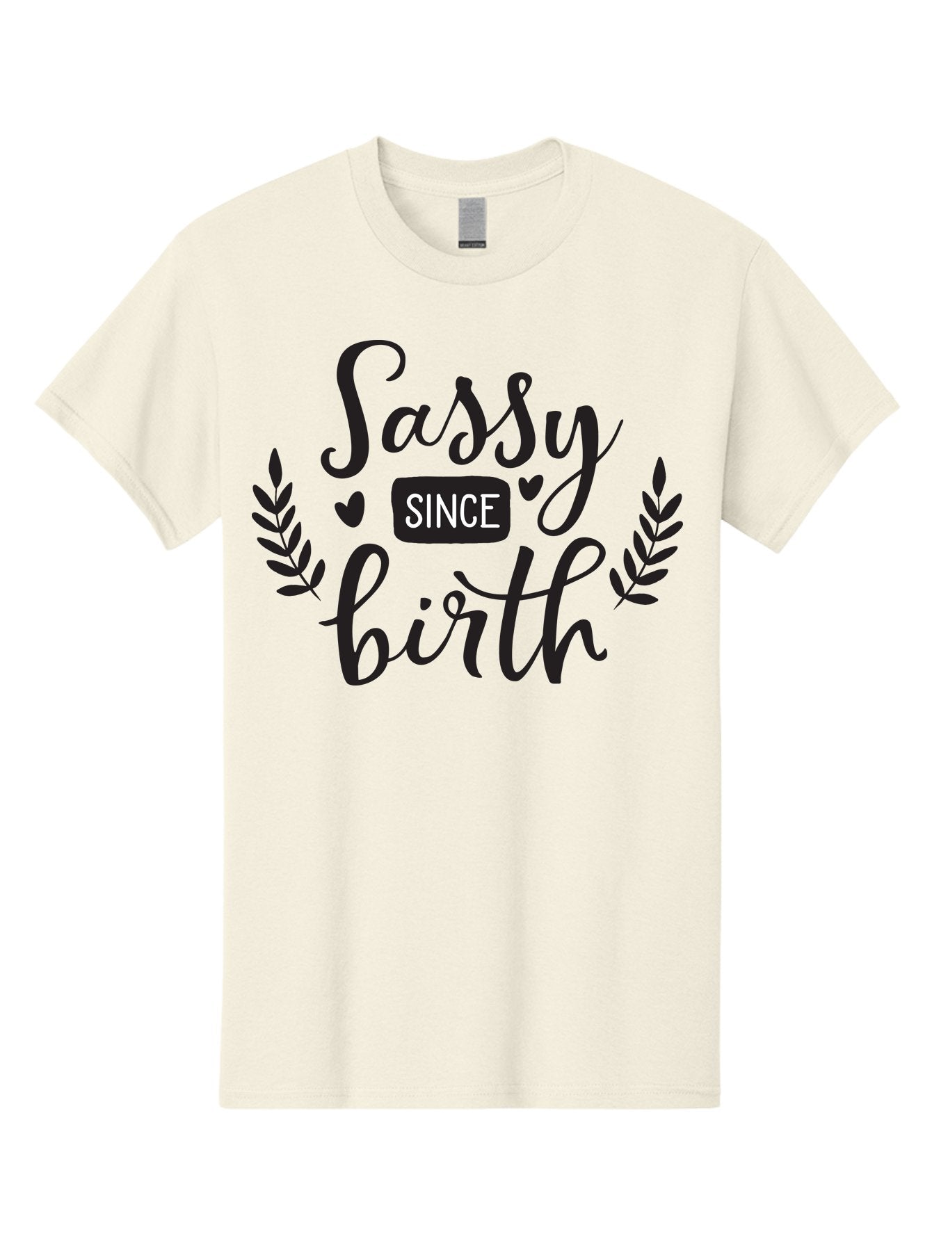 Sassy-Since-Birth Men'S Graphic Tee, 100% Cotton, Comfortable Casual Summer Wear, Machine Washable, Sassy Attitude, Confident Personality, Funny Quote, Inspirational Phrase, Sassy Since Birth, Bold Text, Leaf Designs, Heart Shapes, Aad144 5
