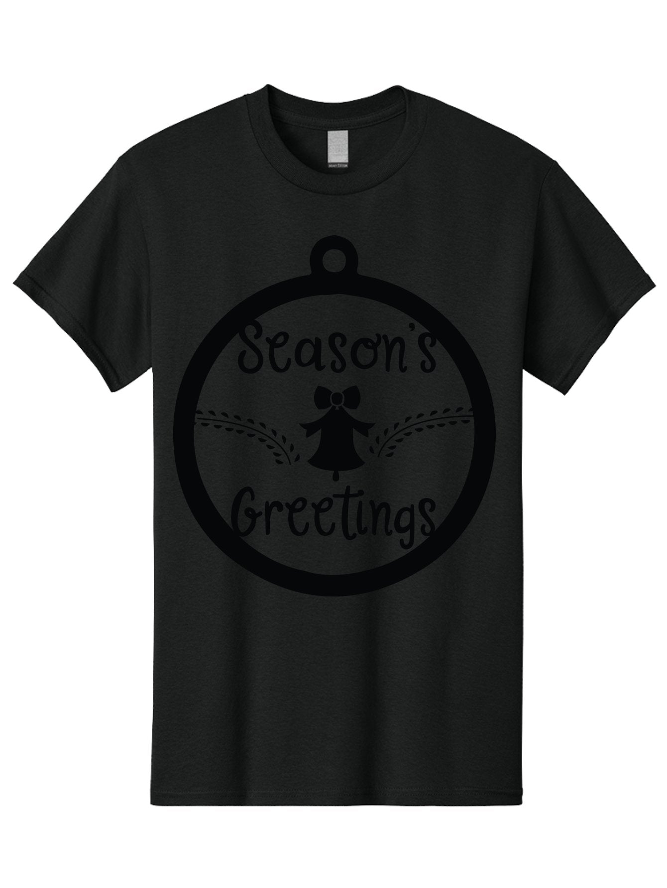 Season-S-Greetings Men'S Graphic Tee, 100% Cotton, Comfortable Casual Summer Wear, Machine Washable, Christmas Ornament, Festive Design, Holiday Greeting Card, Black Silhouette, Angel Silhouette, Bow Decoration, Black And Green, Aad145 5