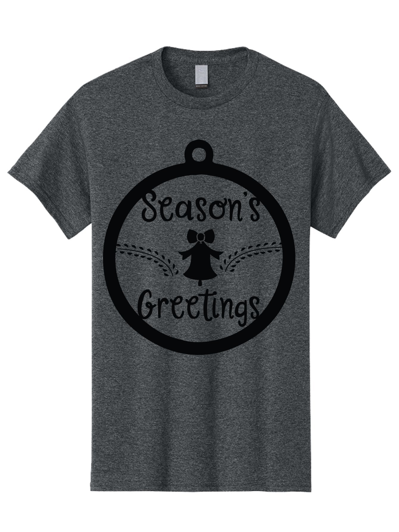 Season-S-Greetings Men'S Graphic Tee, 100% Cotton, Comfortable Casual Summer Wear, Machine Washable, Christmas Ornament, Festive Design, Holiday Greeting Card, Black Silhouette, Angel Silhouette, Bow Decoration, Black And Green, Aad145 3