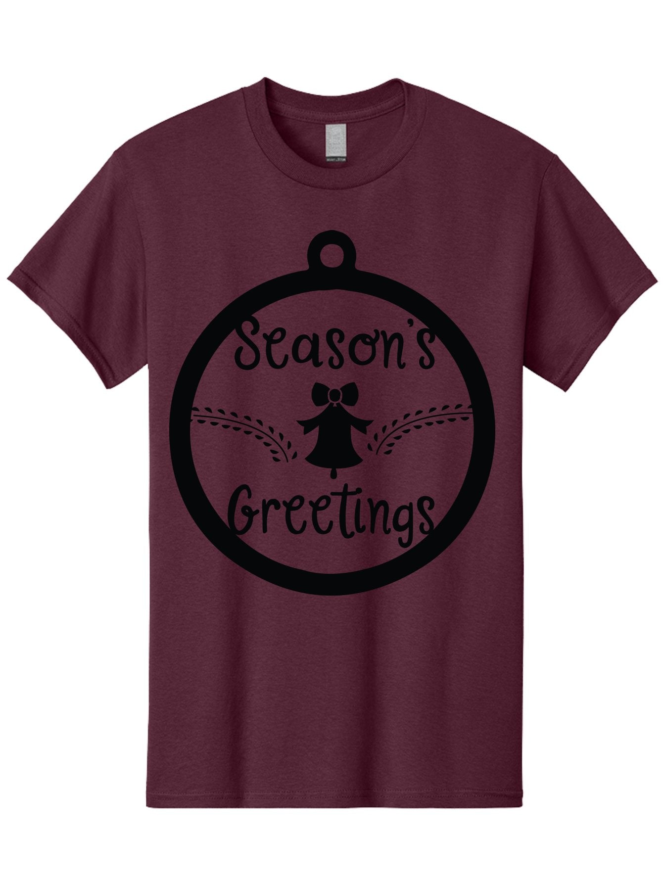 Season-S-Greetings Men'S Graphic Tee, 100% Cotton, Comfortable Casual Summer Wear, Machine Washable, Christmas Ornament, Festive Design, Holiday Greeting Card, Black Silhouette, Angel Silhouette, Bow Decoration, Black And Green, Aad145 12