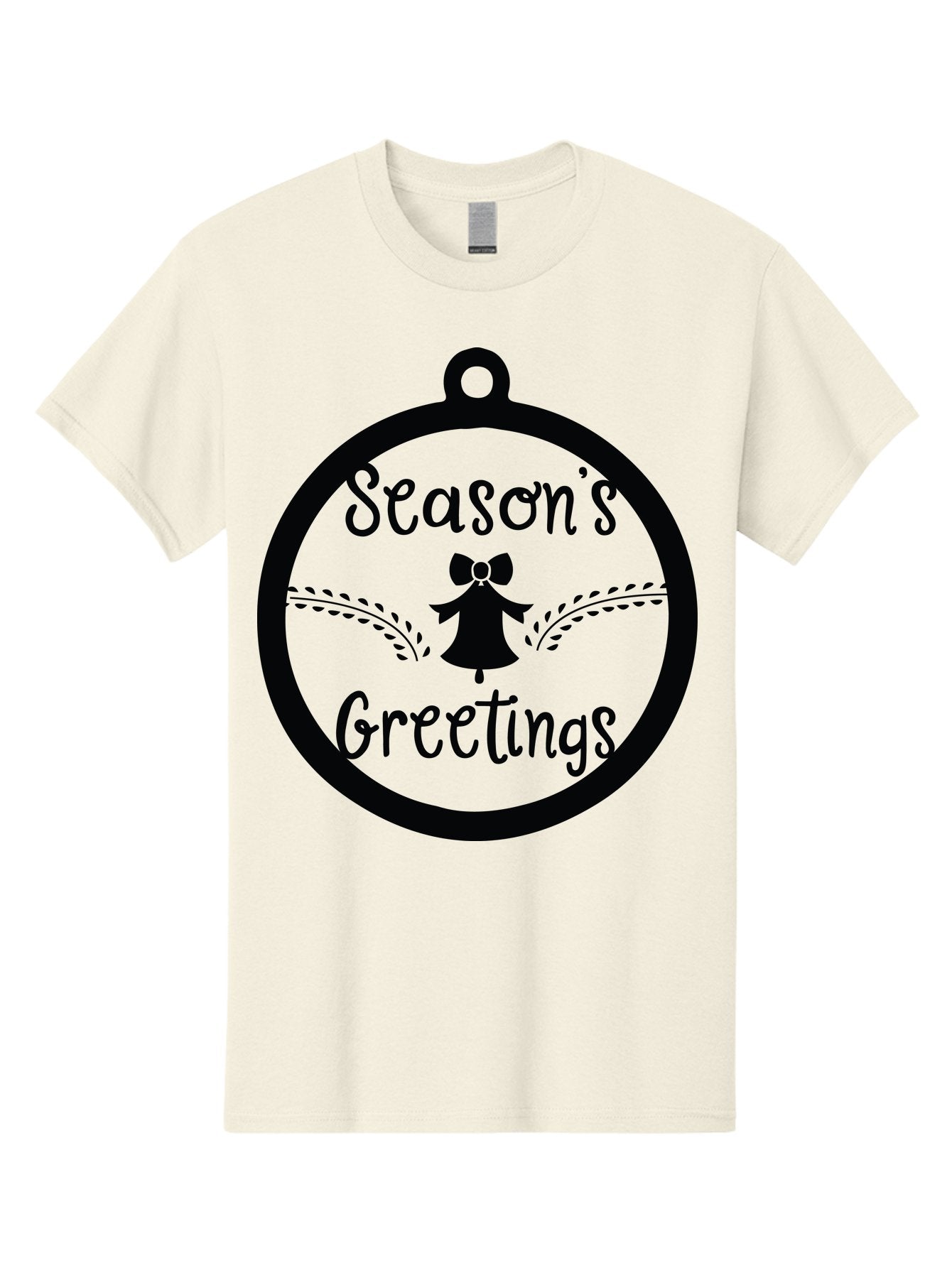 Season-S-Greetings Men'S Graphic Tee, 100% Cotton, Comfortable Casual Summer Wear, Machine Washable, Christmas Ornament, Festive Design, Holiday Greeting Card, Black Silhouette, Angel Silhouette, Bow Decoration, Black And Green, Aad145 15
