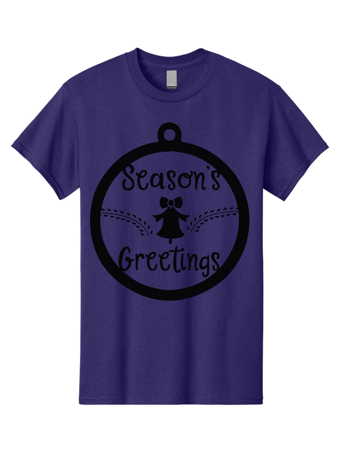 Season-S-Greetings Men'S Graphic Tee, 100% Cotton, Comfortable Casual Summer Wear, Machine Washable, Christmas Ornament, Festive Design, Holiday Greeting Card, Black Silhouette, Angel Silhouette, Bow Decoration, Black And Green, Aad145 9