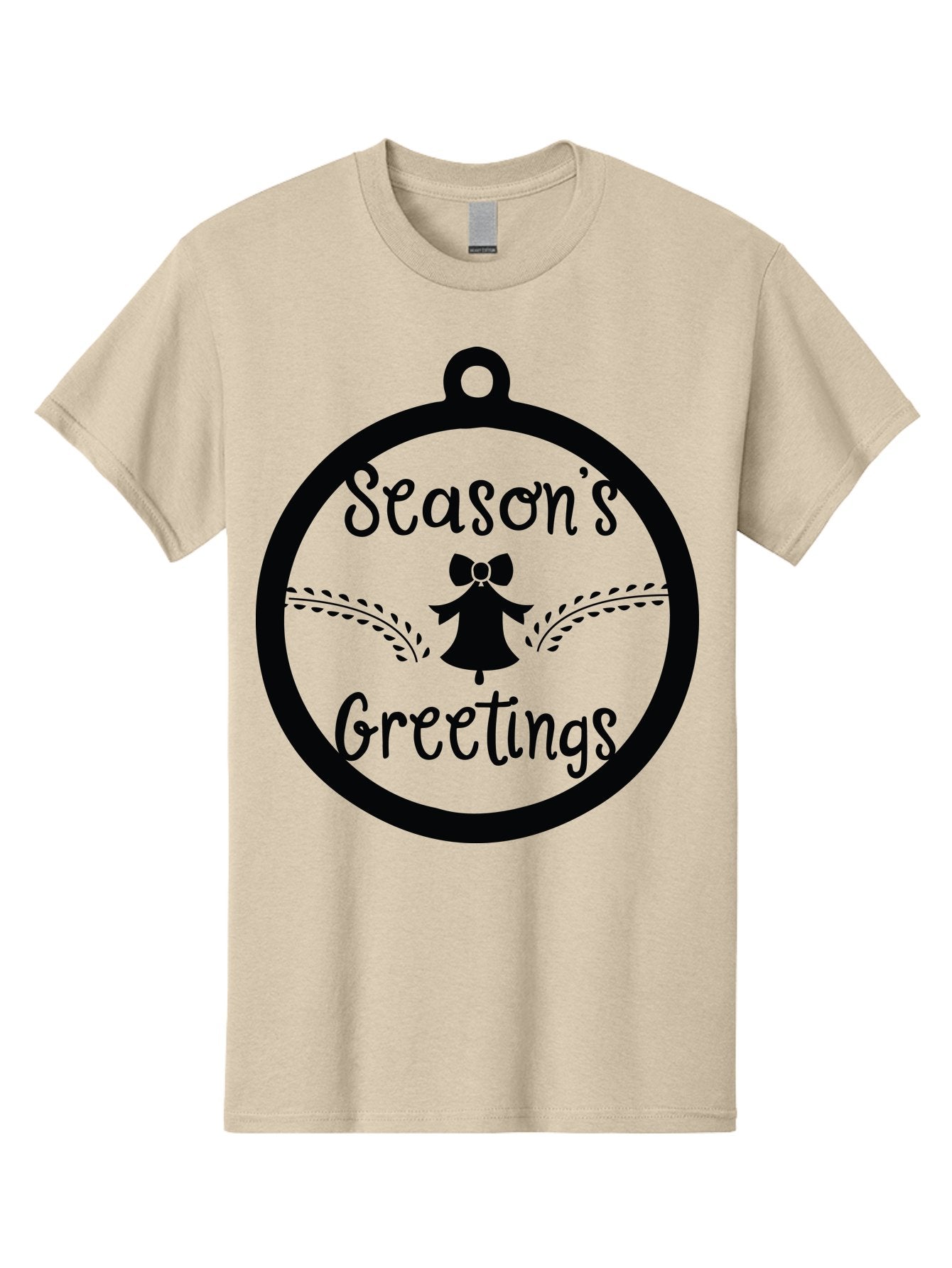 Season-S-Greetings Men'S Graphic Tee, 100% Cotton, Comfortable Casual Summer Wear, Machine Washable, Christmas Ornament, Festive Design, Holiday Greeting Card, Black Silhouette, Angel Silhouette, Bow Decoration, Black And Green, Aad145 10