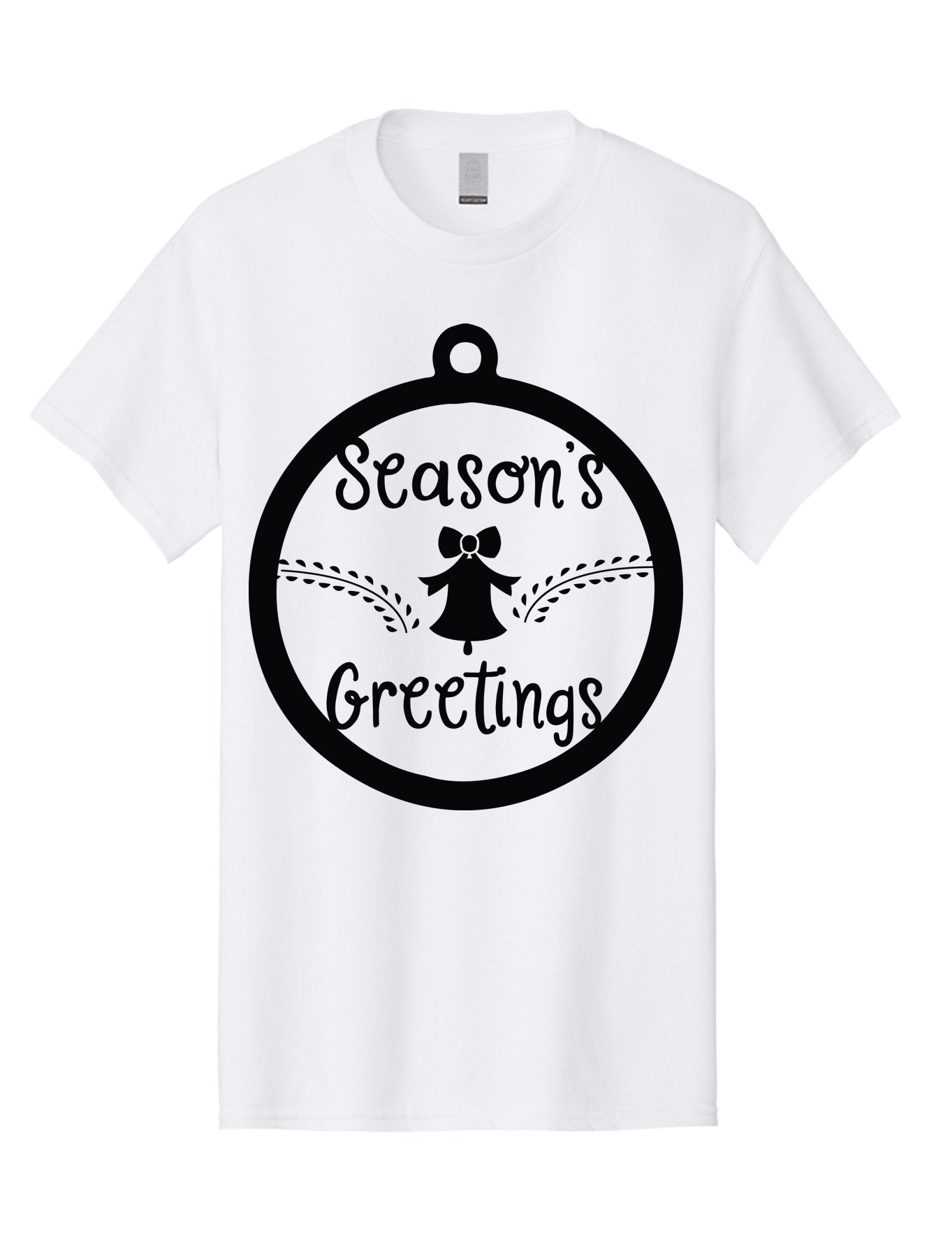 Season-S-Greetings Men'S Graphic Tee, 100% Cotton, Comfortable Casual Summer Wear, Machine Washable, Christmas Ornament, Festive Design, Holiday Greeting Card, Black Silhouette, Angel Silhouette, Bow Decoration, Black And Green, Aad145 6